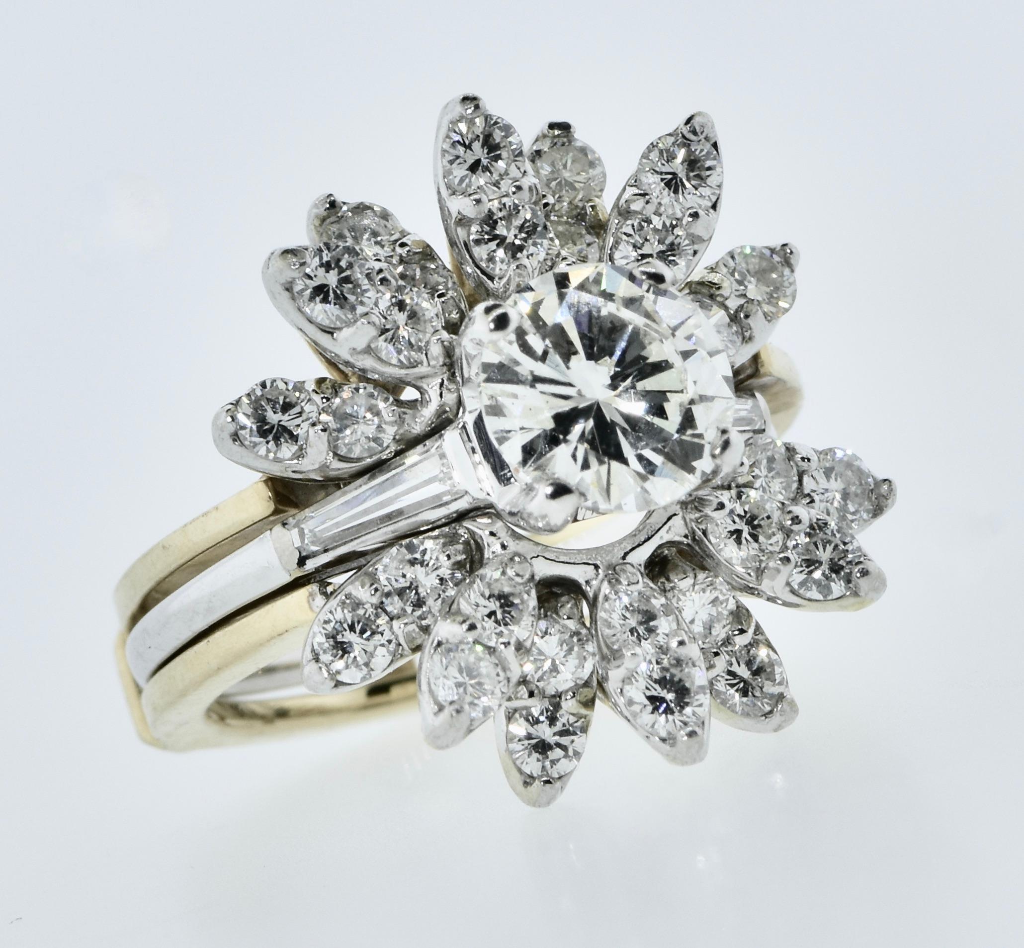 GIA-zertifizierter Diamantring 1,35 Karat. H, SI2 mit abnehmbaren Diamantbändern. TW 2.85 2