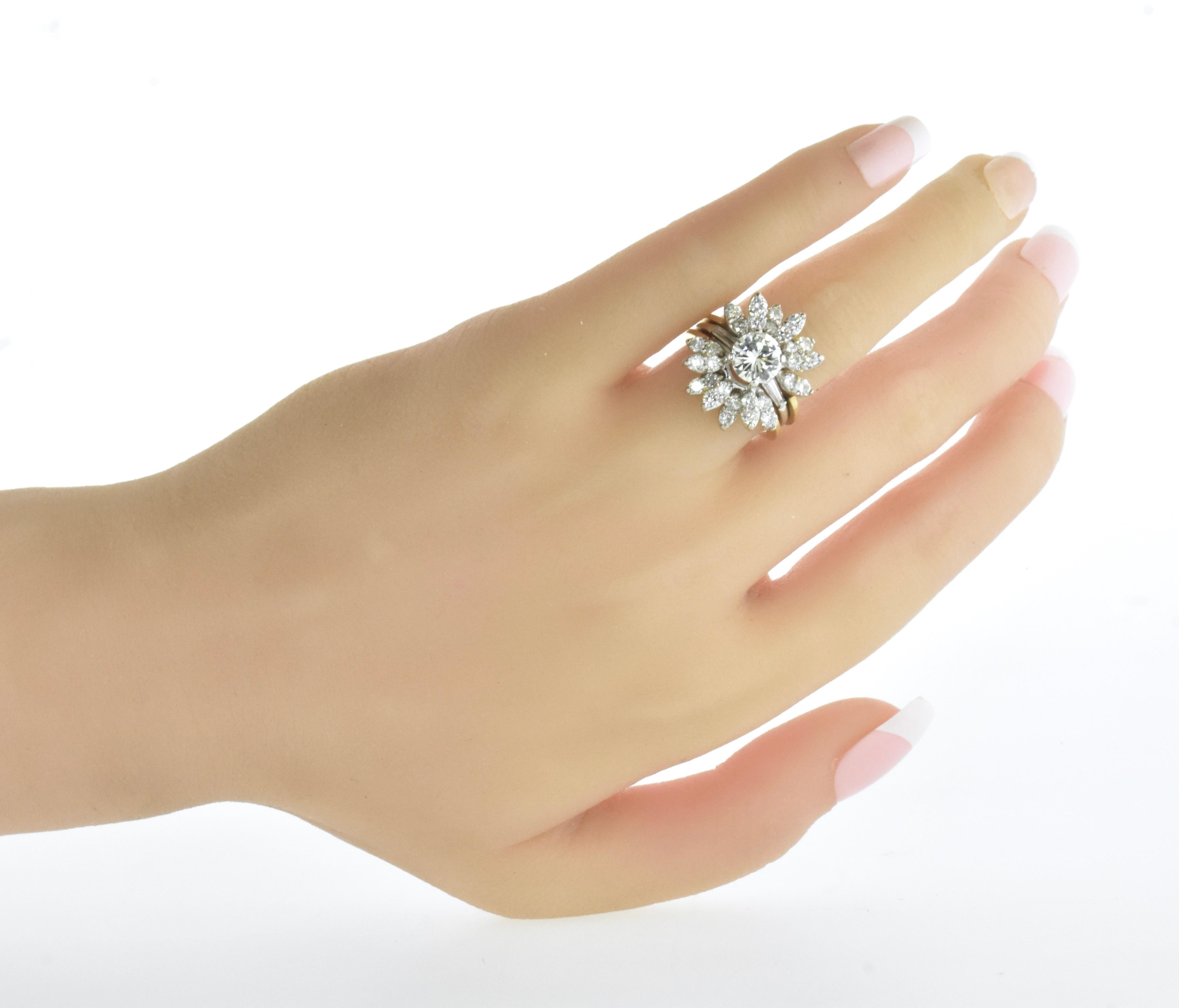 GIA-zertifizierter Diamantring 1,35 Karat. H, SI2 mit abnehmbaren Diamantbändern. TW 2.85 3