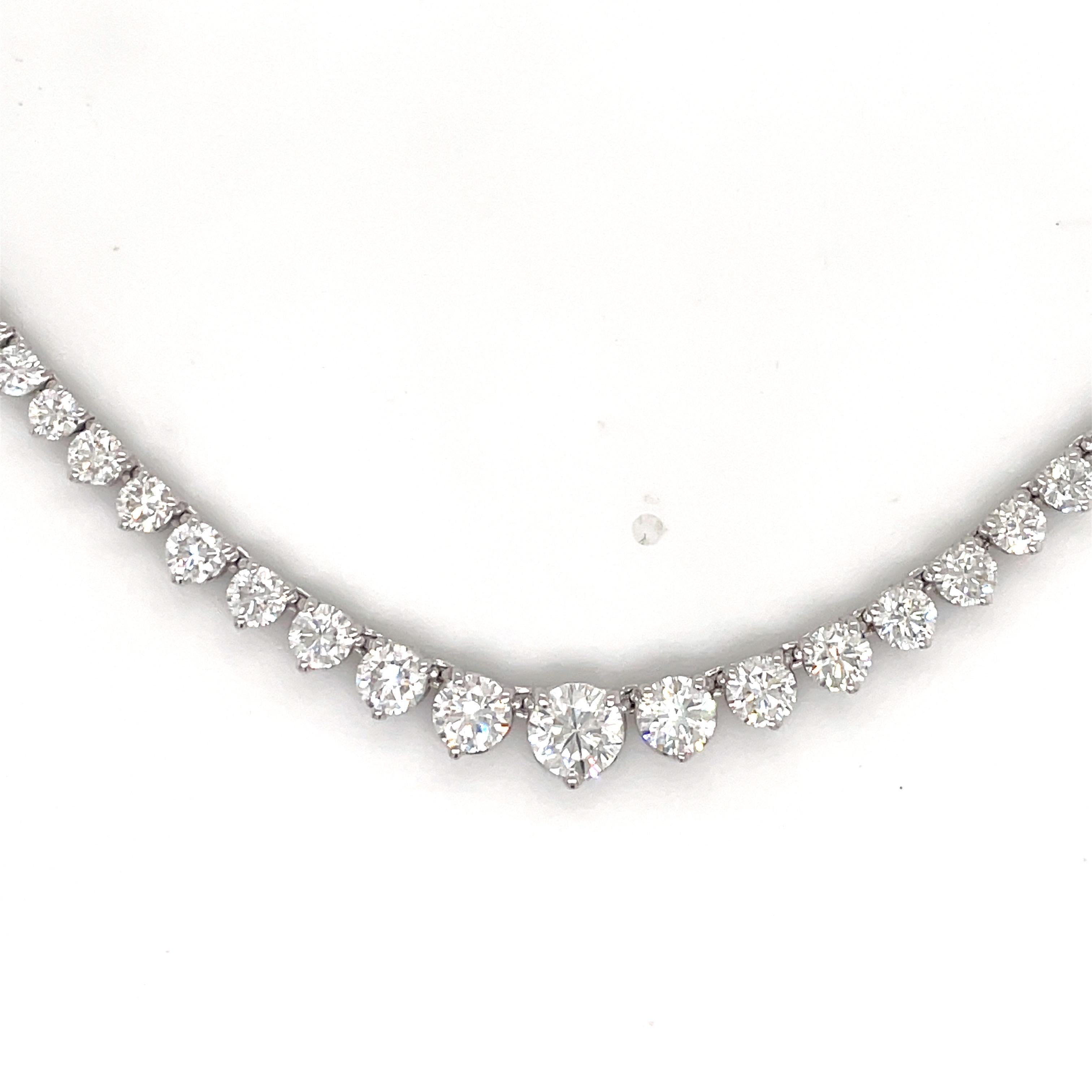  Diamant abgestufte Riviere-Halskette, Diamant 8,26 Karat G SI 14 Karat Weißgold (Zeitgenössisch) im Angebot