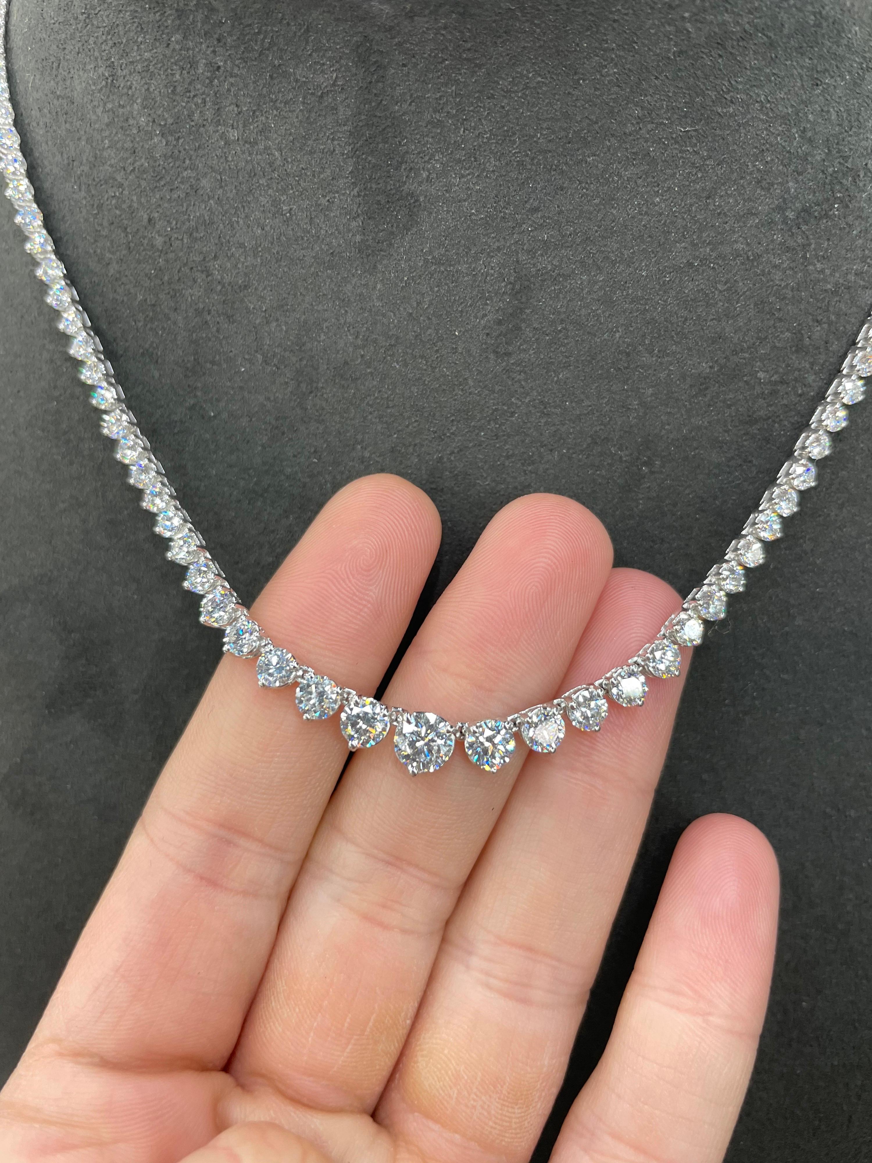  Diamant abgestufte Riviere-Halskette, Diamant 8,26 Karat G SI 14 Karat Weißgold für Damen oder Herren im Angebot