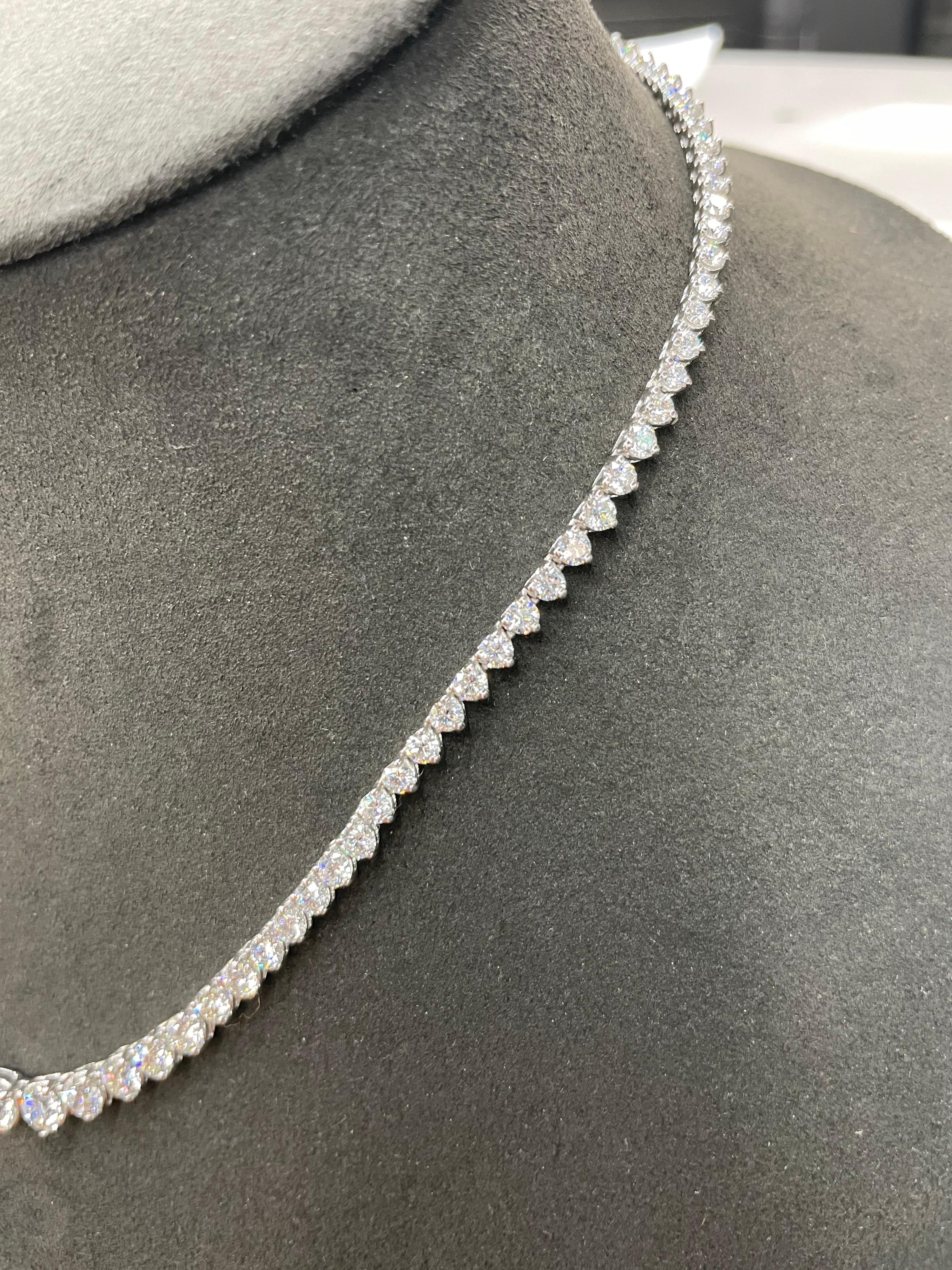  Diamant abgestufte Riviere-Halskette, Diamant 8,26 Karat G SI 14 Karat Weißgold im Angebot 1