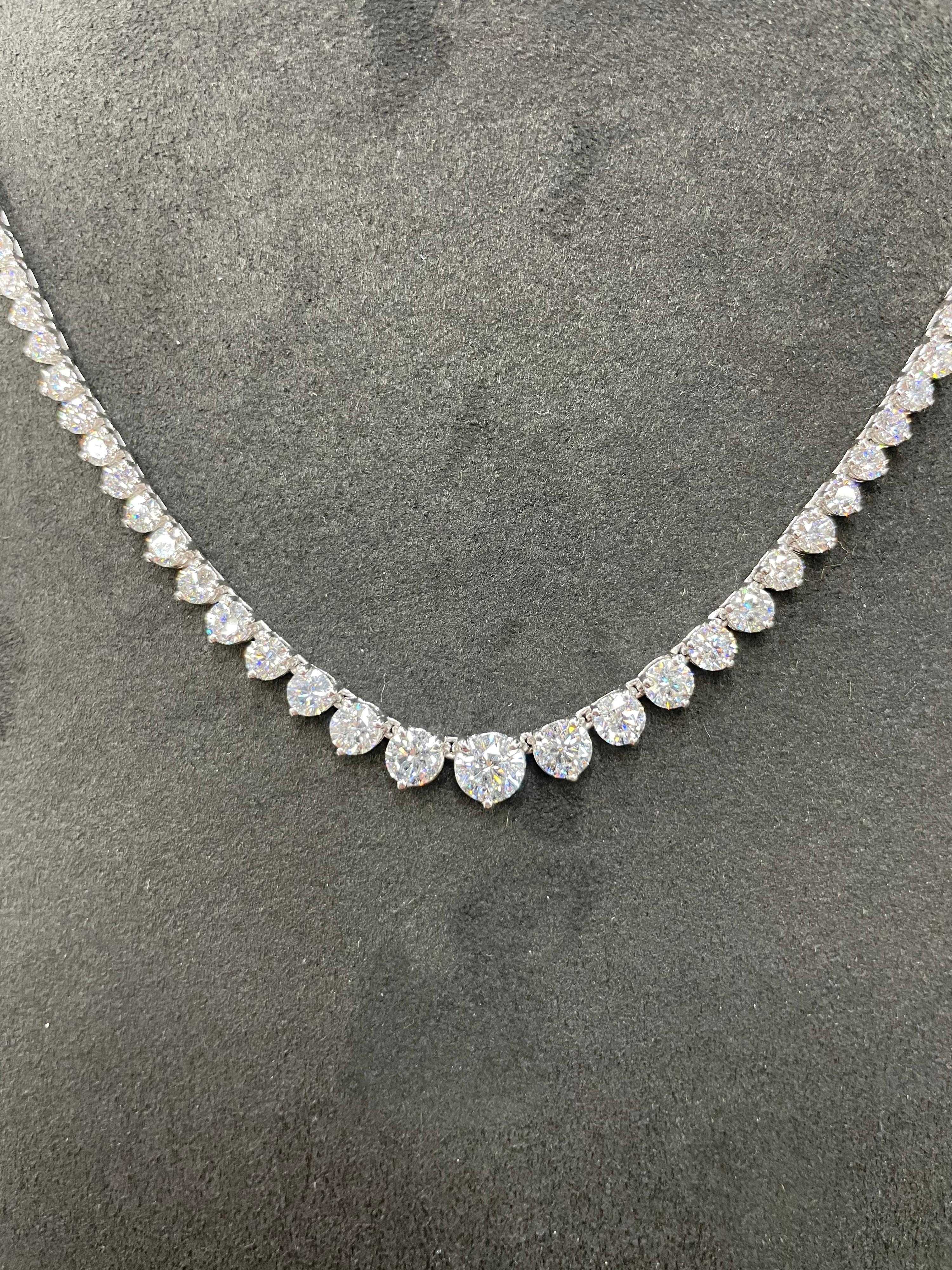  Diamant abgestufte Riviere-Halskette, Diamant 8,26 Karat G SI 14 Karat Weißgold im Angebot 2