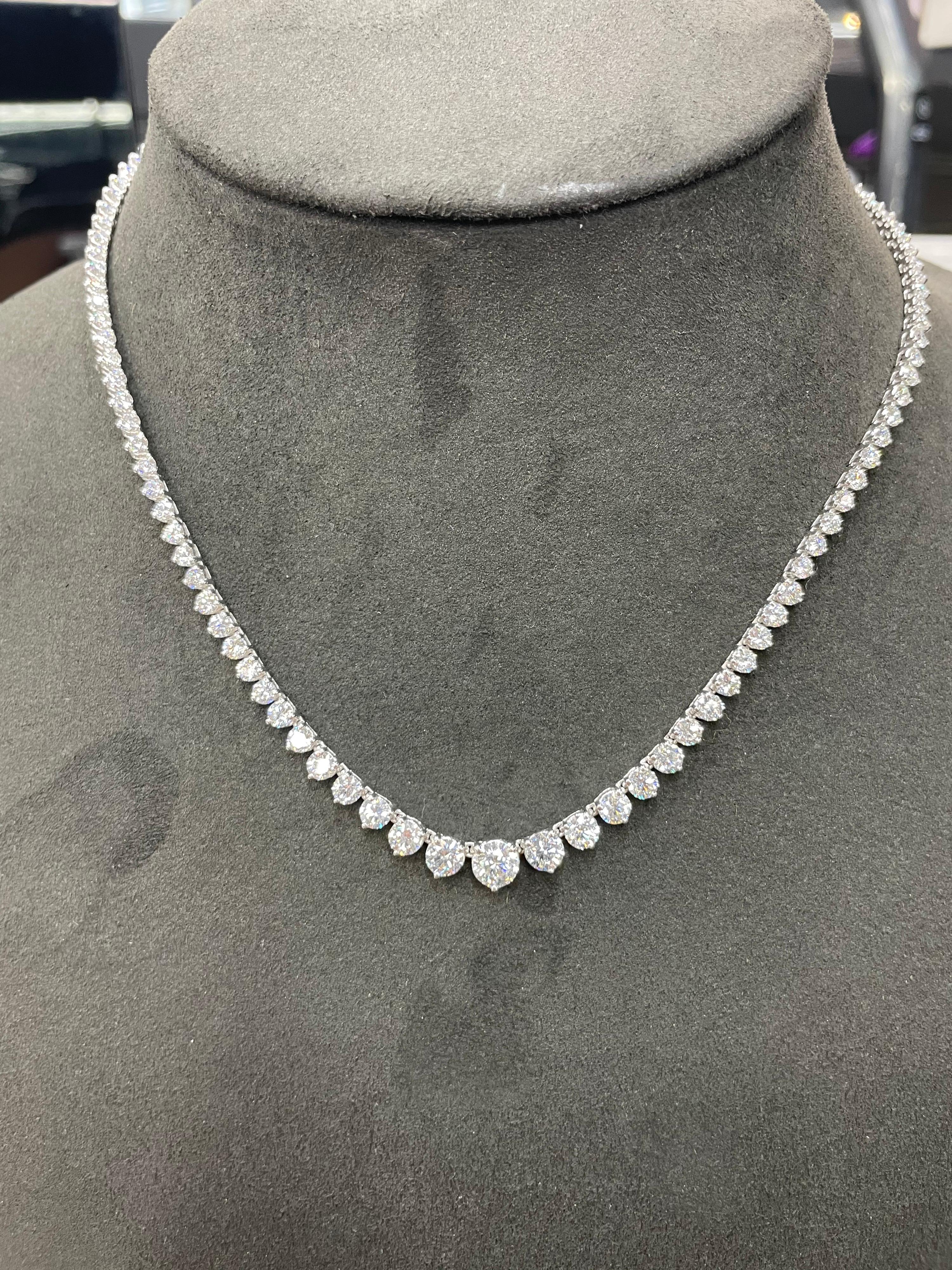  Diamant abgestufte Riviere-Halskette, Diamant 8,26 Karat G SI 14 Karat Weißgold im Angebot 3