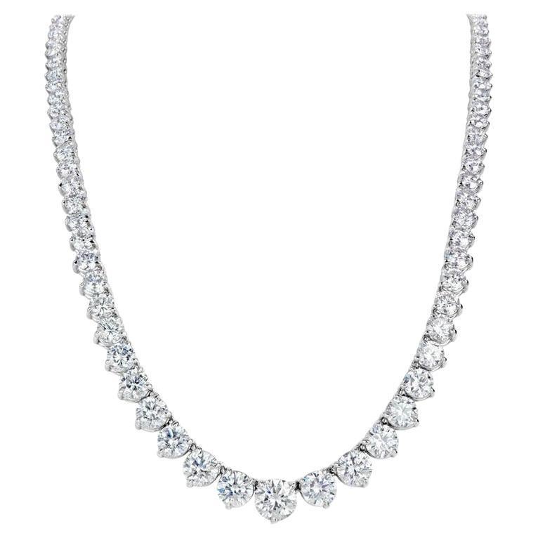 GIA Certified Diamond Riviere Necklace 17 Carats G-H SI1-2 18 Karat White Gold For Sale
