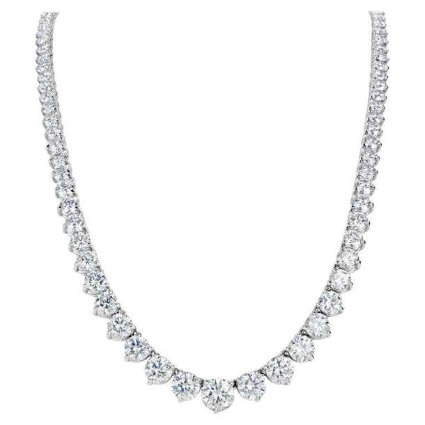 GIA Certified Diamond Riviere Necklace 17 Carats G-H SI1-2 18 Karat ...