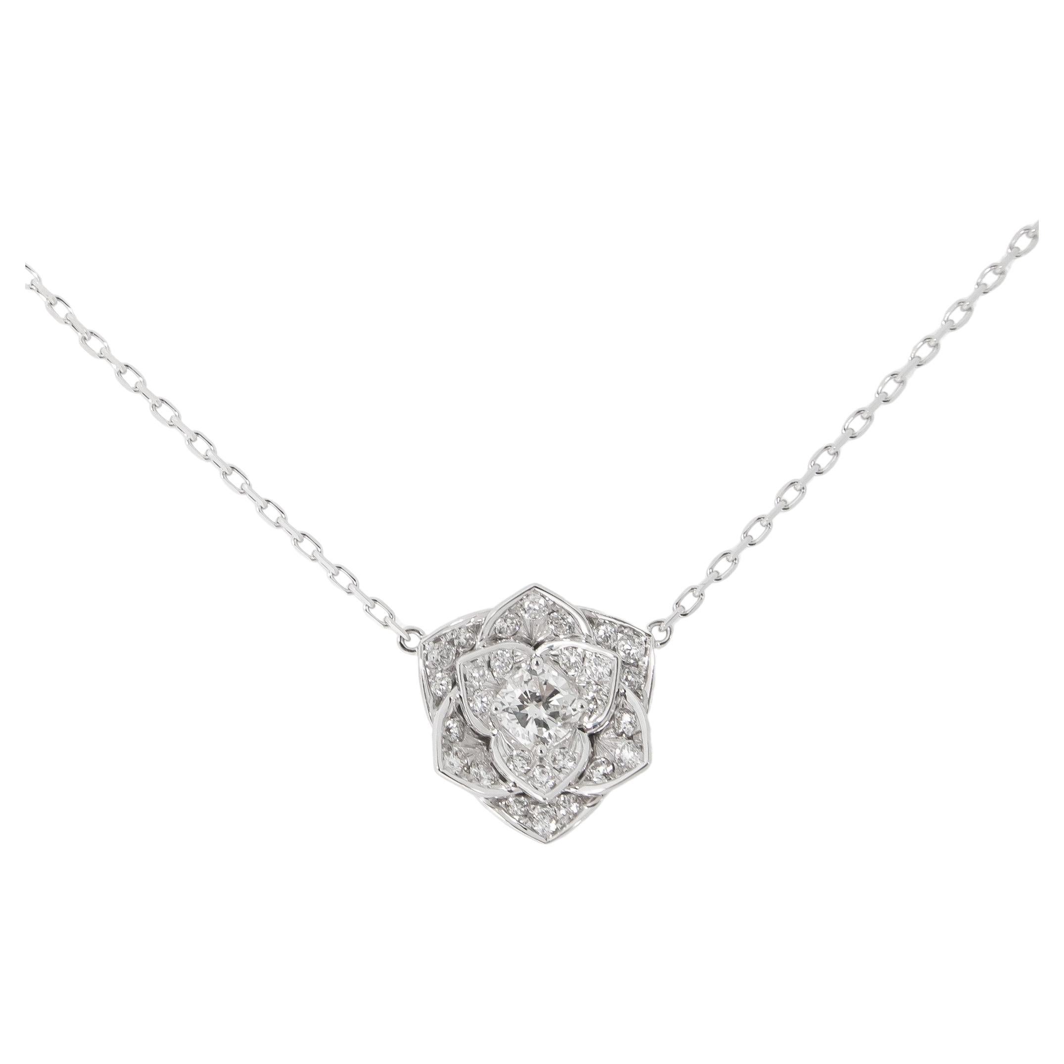 GIA Certified Diamond Rose Necklace with Chain in 18K Gold  For Sale