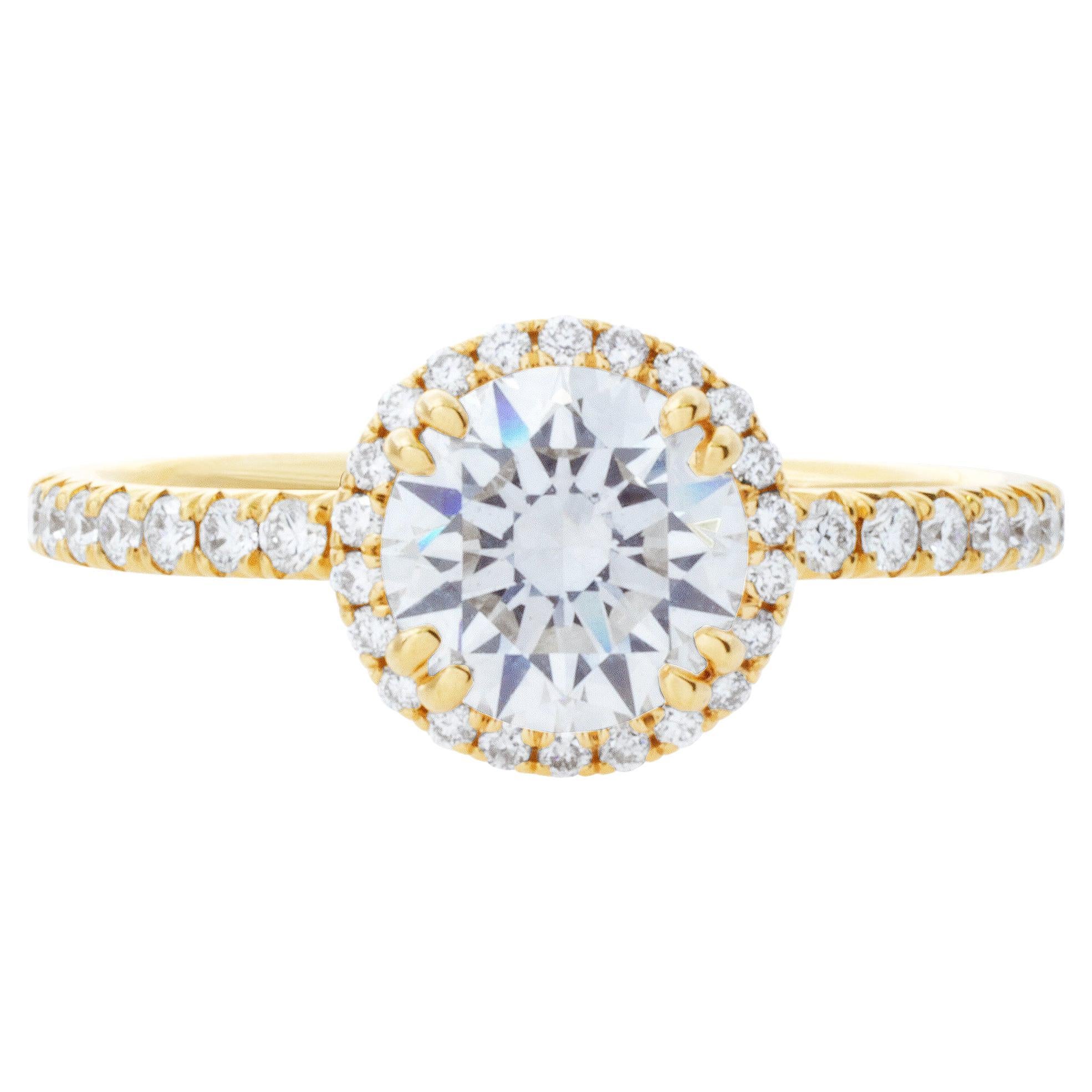 Bague en or jaune 18 carats sertie d'un diamant taille brillant rond de 1,06 carat, certifié GIA