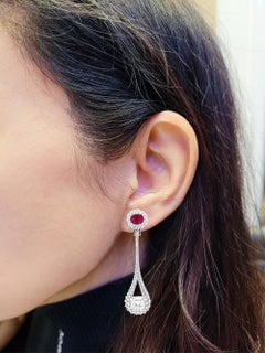 Spectra Fine Jewelry, GIA Certified Diamond Ruby Drop Earrings
