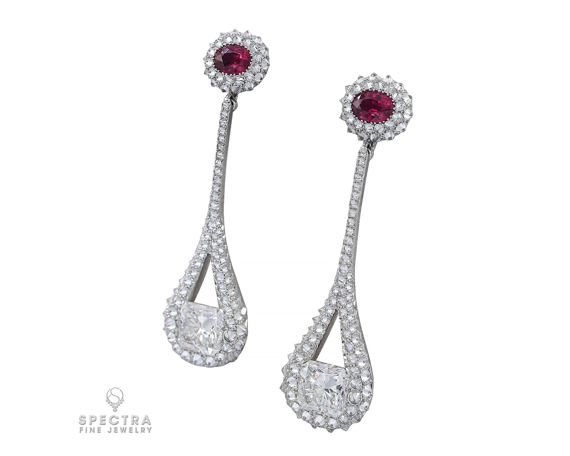 Mixed Cut Spectra Fine Jewelry, GIA Certified Diamond Ruby Drop Earrings For Sale