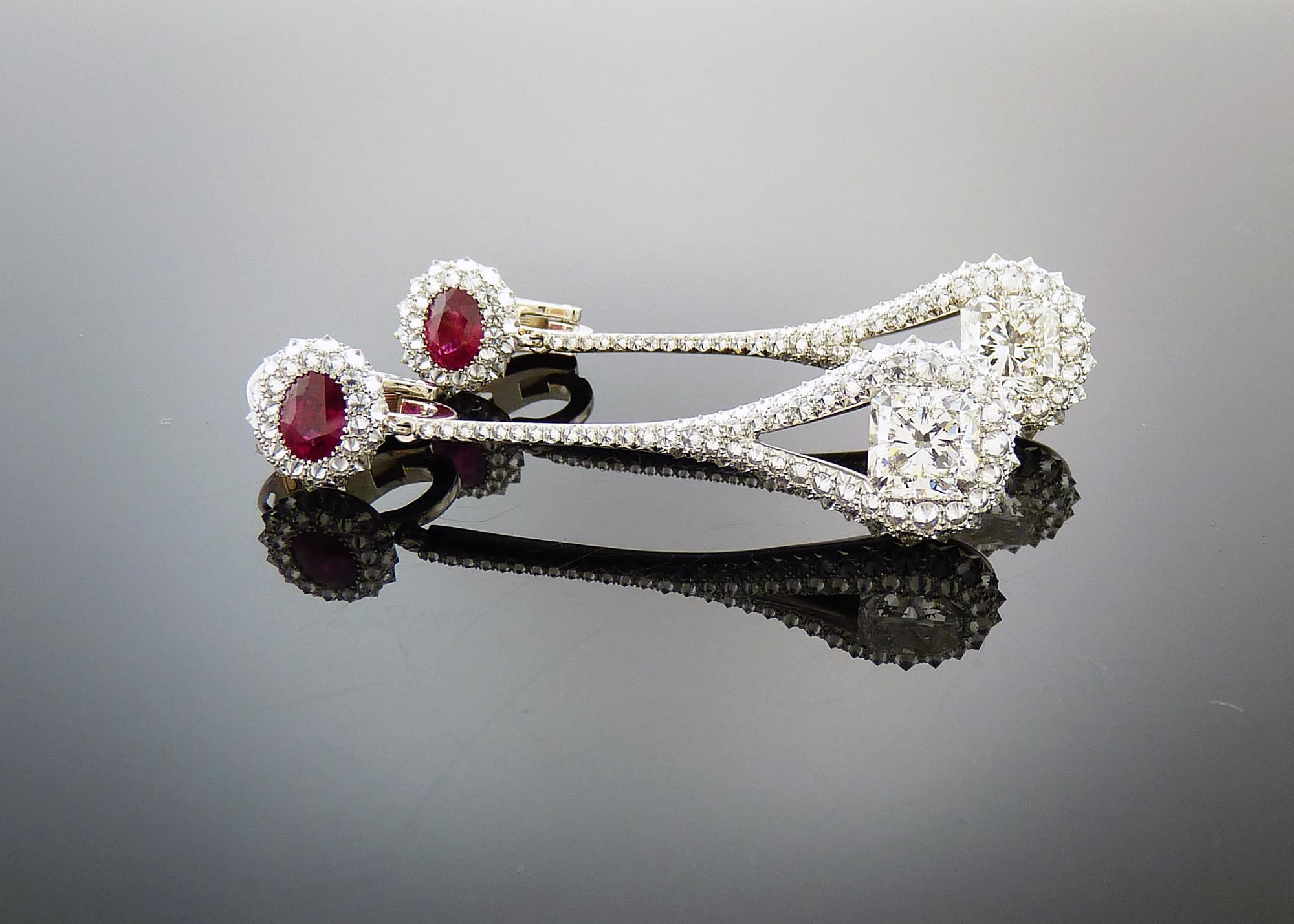 Women's Spectra Fine Jewelry, GIA Certified Diamond Ruby Drop Earrings For Sale