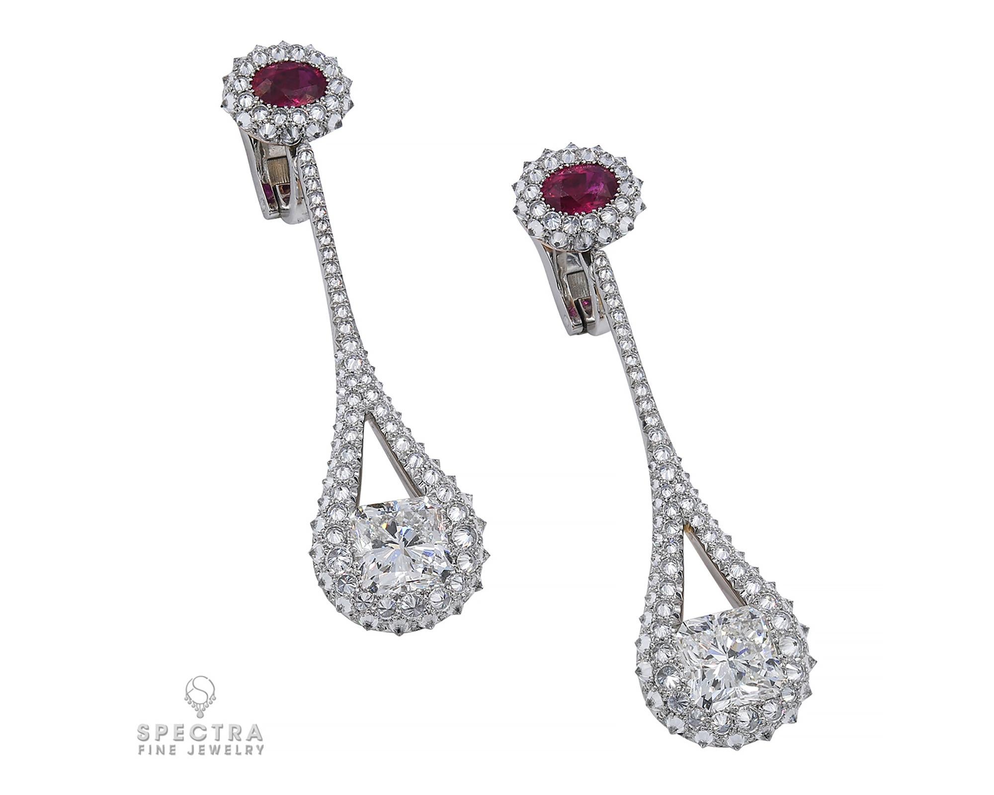 Spectra Fine Jewelry, GIA Certified Diamond Ruby Drop Earrings In New Condition For Sale In New York, NY