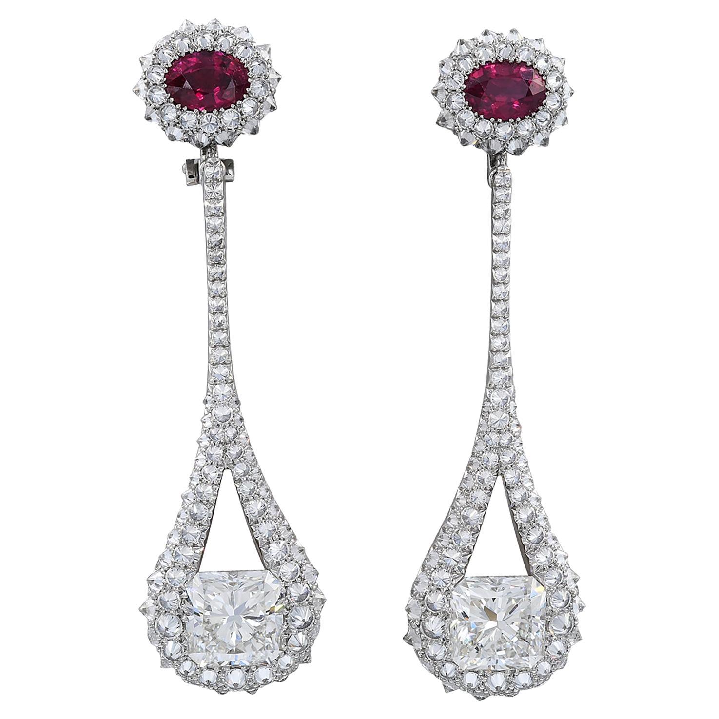 Spectra Fine Jewelry, GIA Certified Diamond Ruby Drop Earrings For Sale