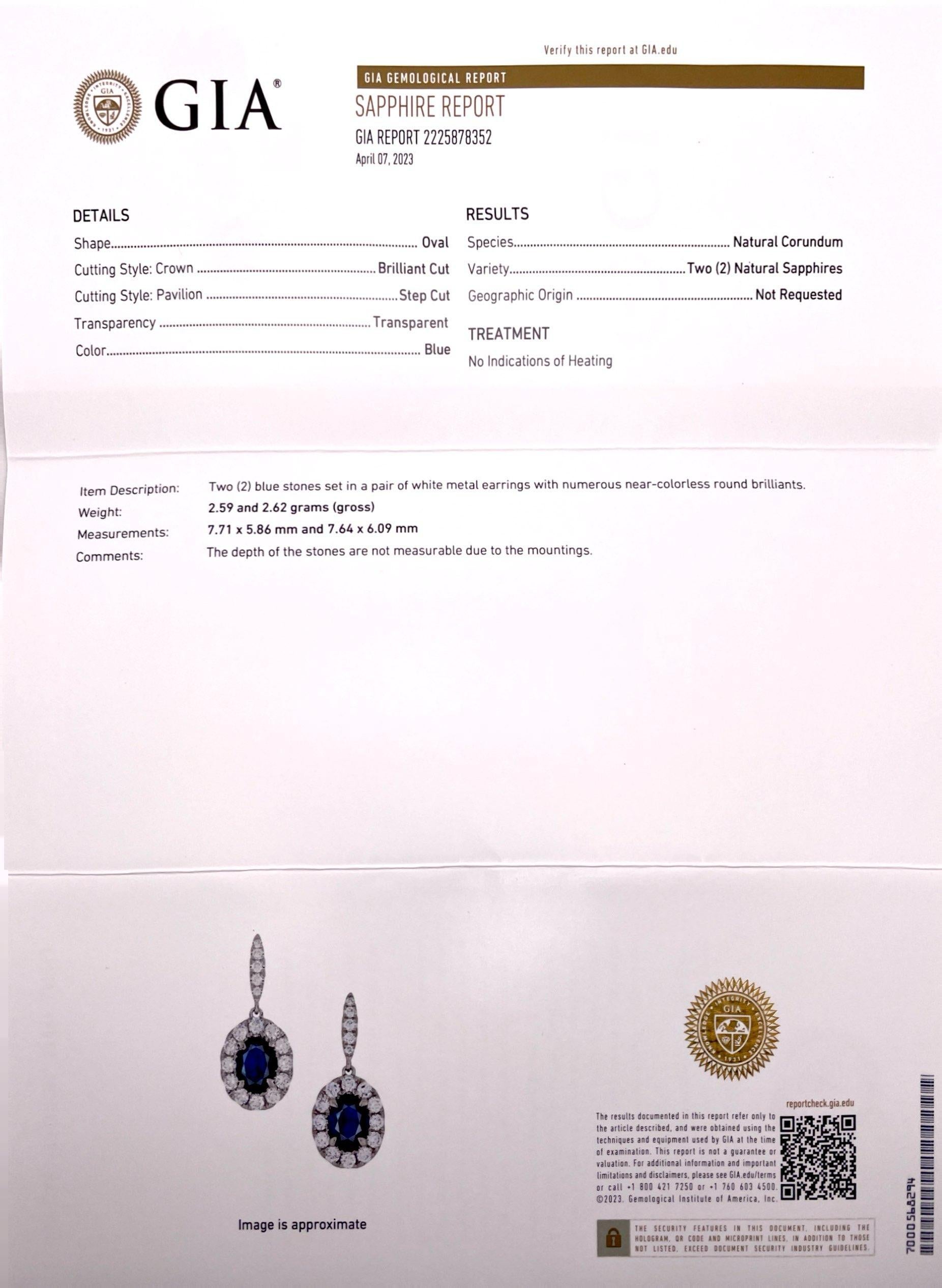 GIA Certified Diamond Sapphire Earrings 18K White Gold For Sale 5