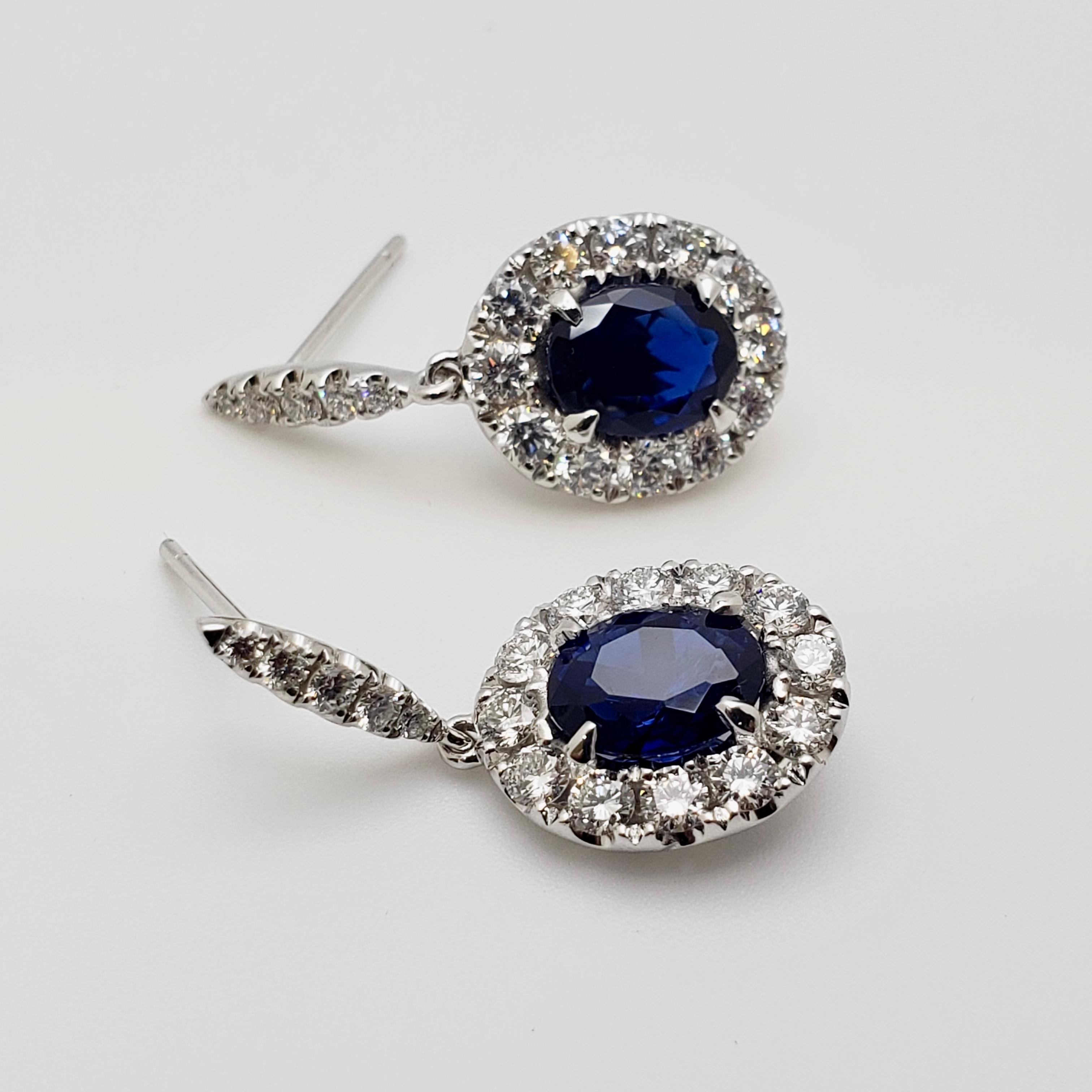 Oval Cut GIA Certified Diamond Sapphire Earrings 18K White Gold For Sale