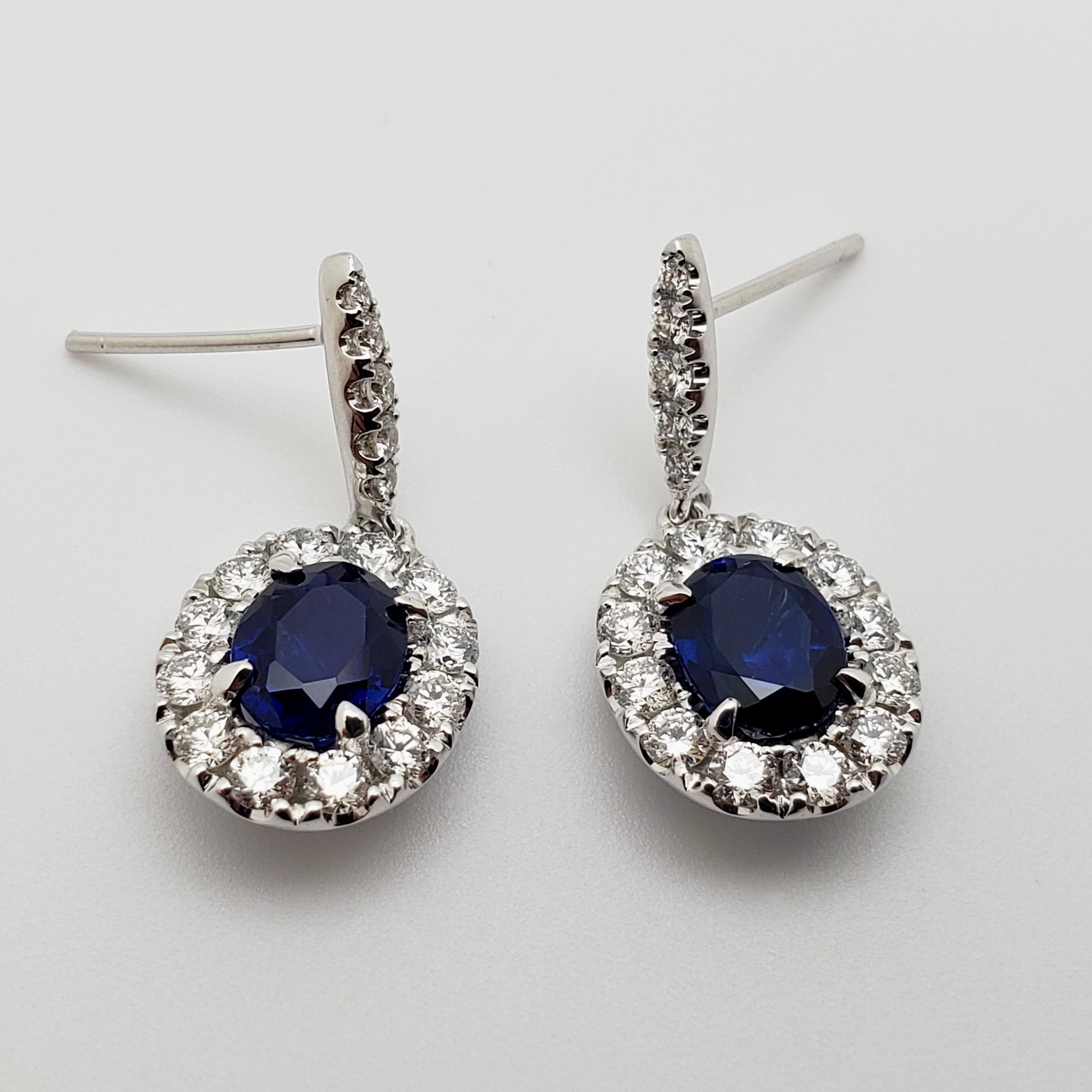 GIA Certified Diamond Sapphire Earrings 18K White Gold In New Condition For Sale In Westport, CT