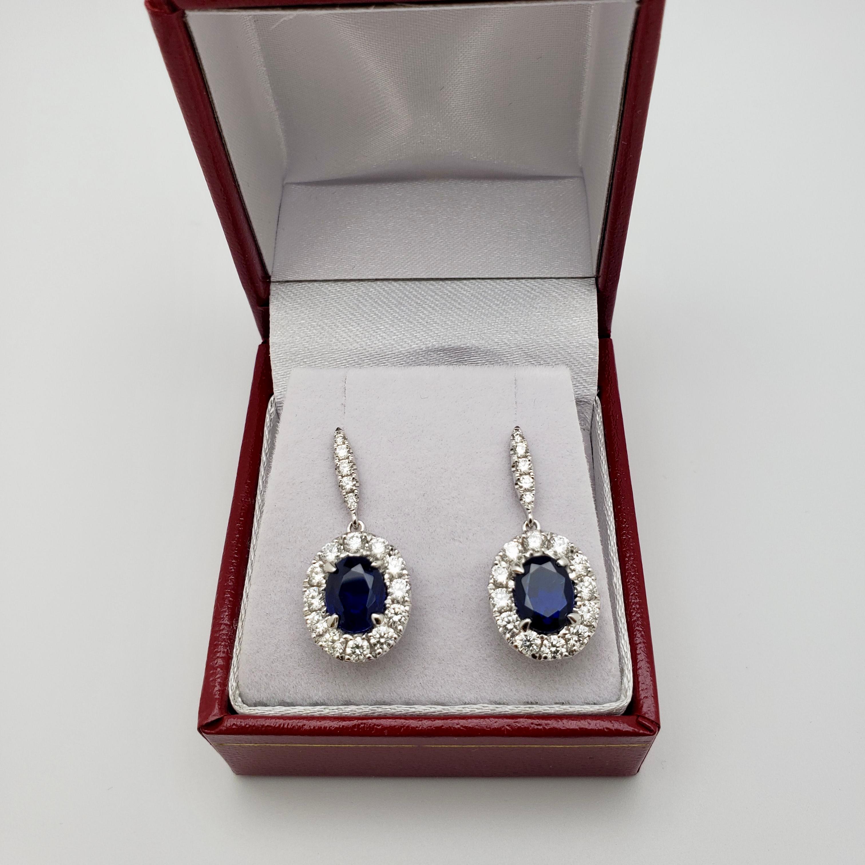 GIA Certified Diamond Sapphire Earrings 18K White Gold For Sale 2
