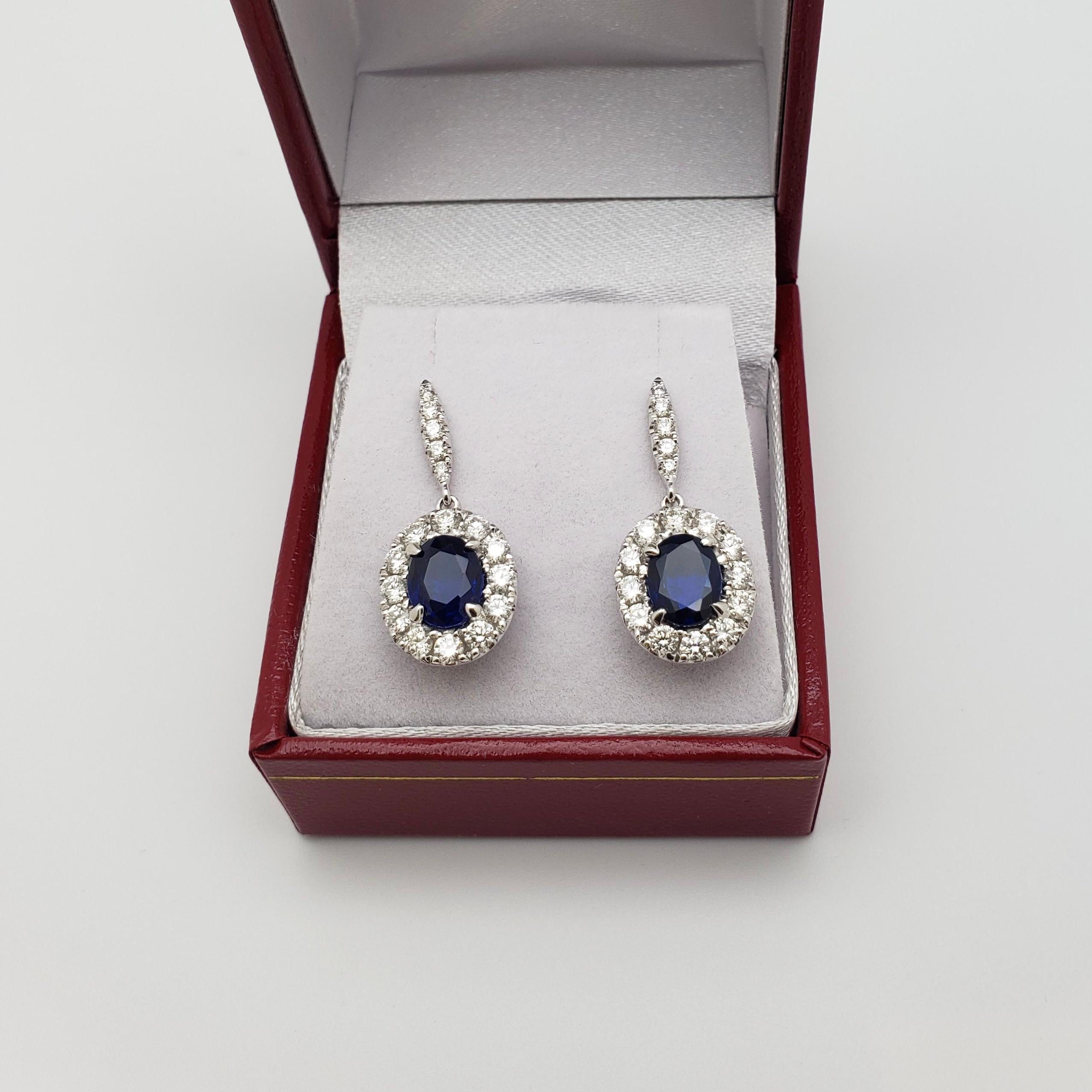 Boucles d'oreilles saphir diamant certifié GIA or blanc 18K en vente 4