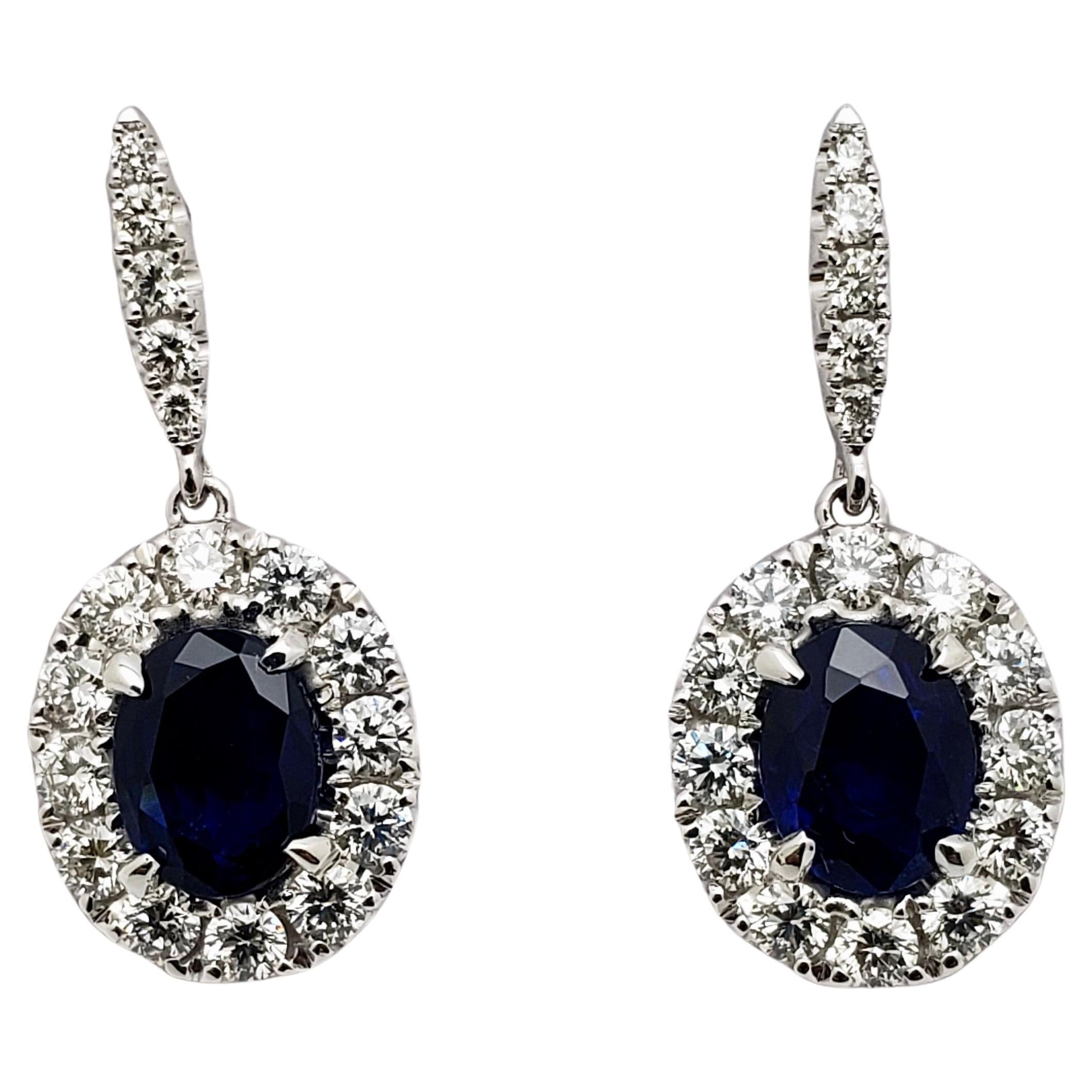 GIA Certified Diamond Sapphire Earrings 18K White Gold For Sale