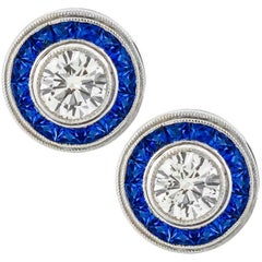 GIA Certified Diamond Sapphire Halo Earrings
