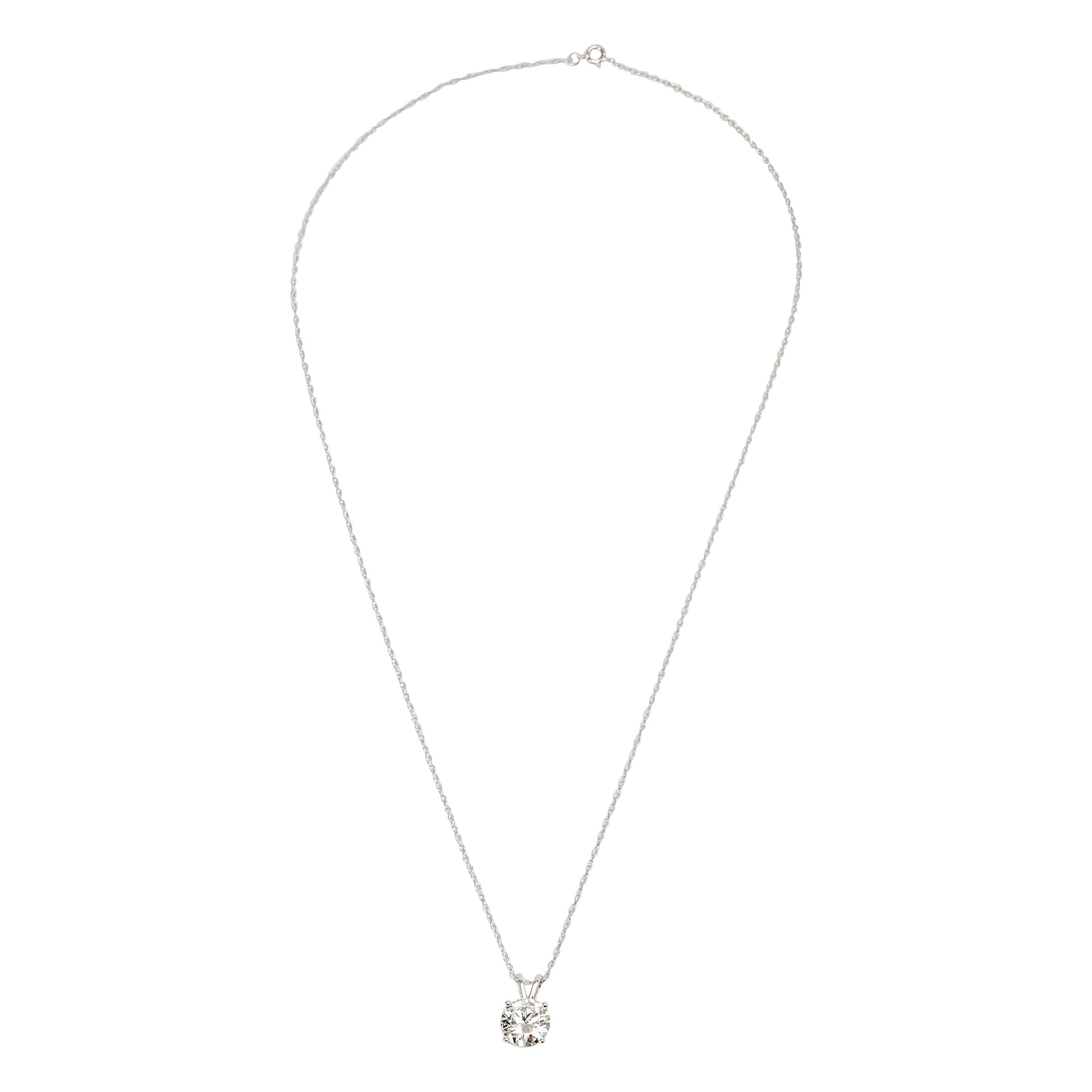 GIA Certified Diamond Solitaire Necklace in 14 Karat White Gold H SI1 1.91 Carat