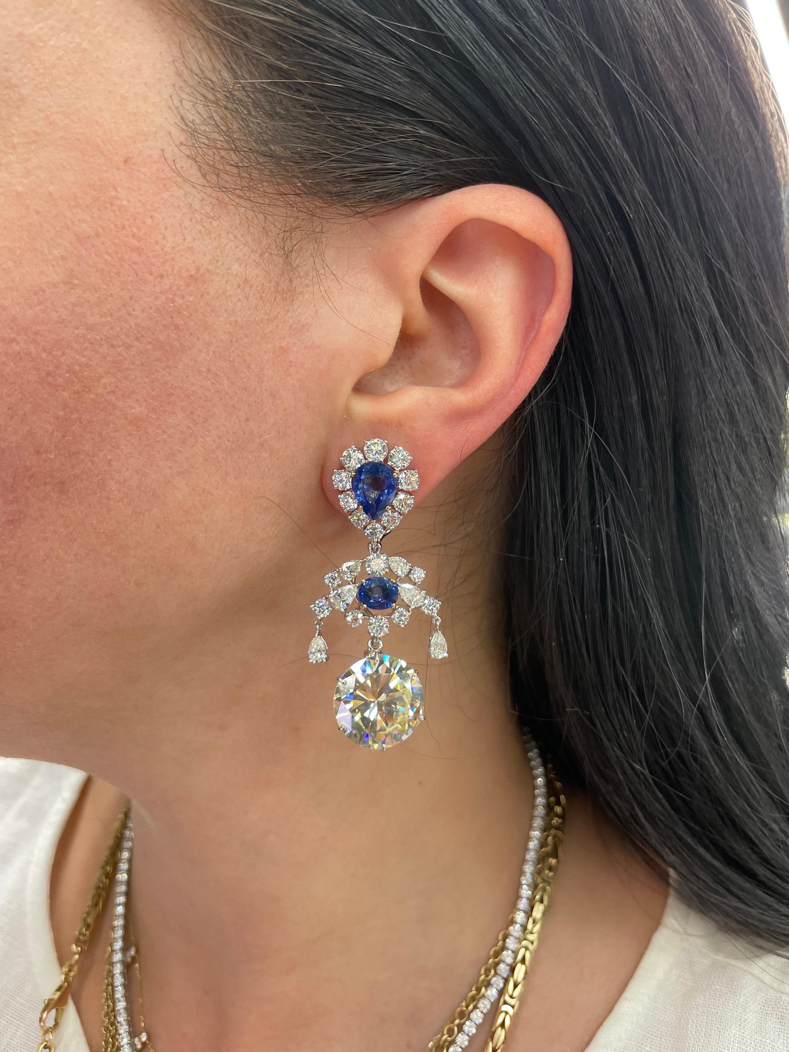 GIA Certified Diamond Sri Lanka Sapphire Drop Earrings 50.66 Carats 18K  3