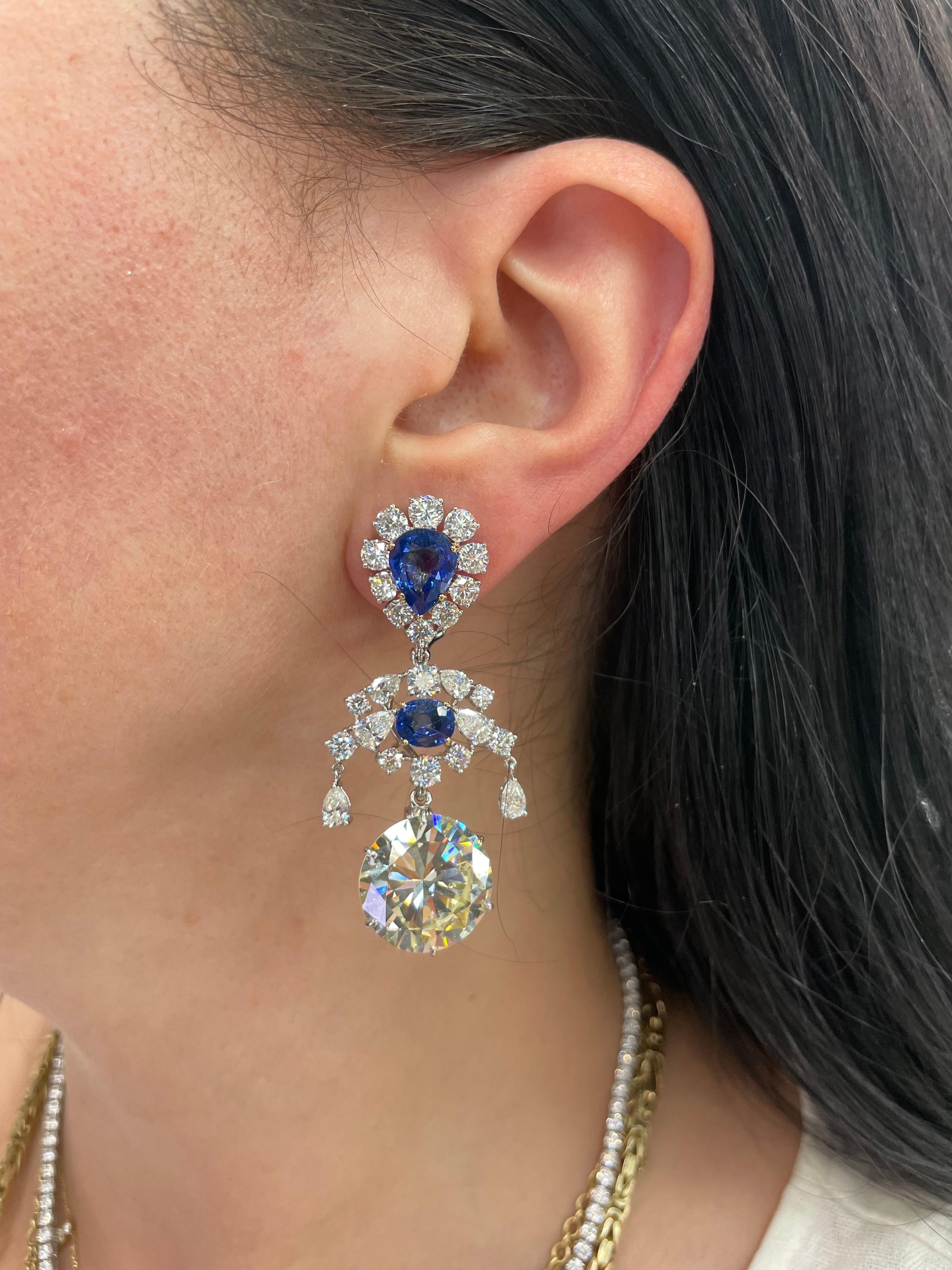 GIA Certified Diamond Sri Lanka Sapphire Drop Earrings 50.66 Carats 18K  4