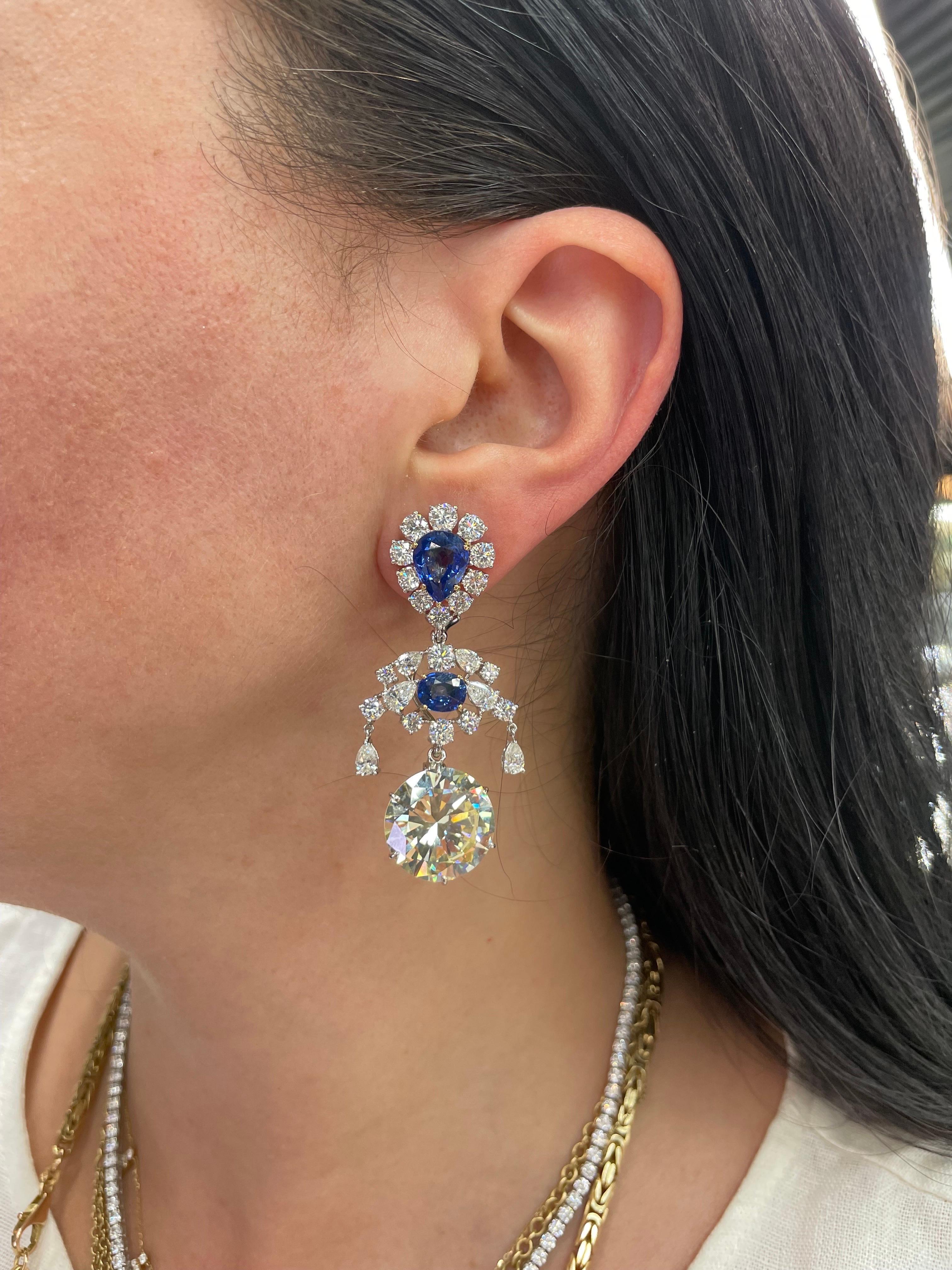 GIA Certified Diamond Sri Lanka Sapphire Drop Earrings 50.66 Carats 18K  5