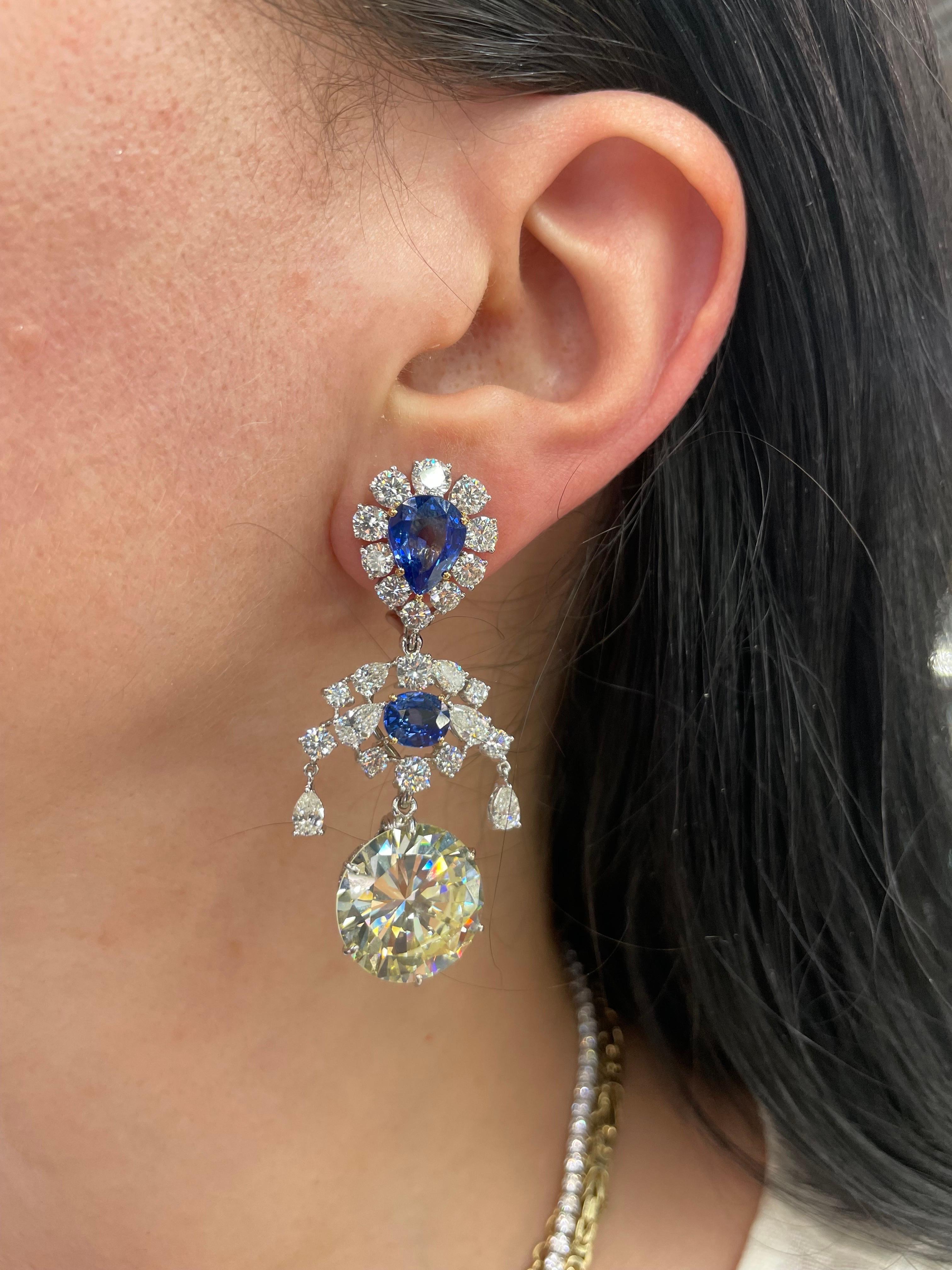 GIA Certified Diamond Sri Lanka Sapphire Drop Earrings 50.66 Carats 18K  6