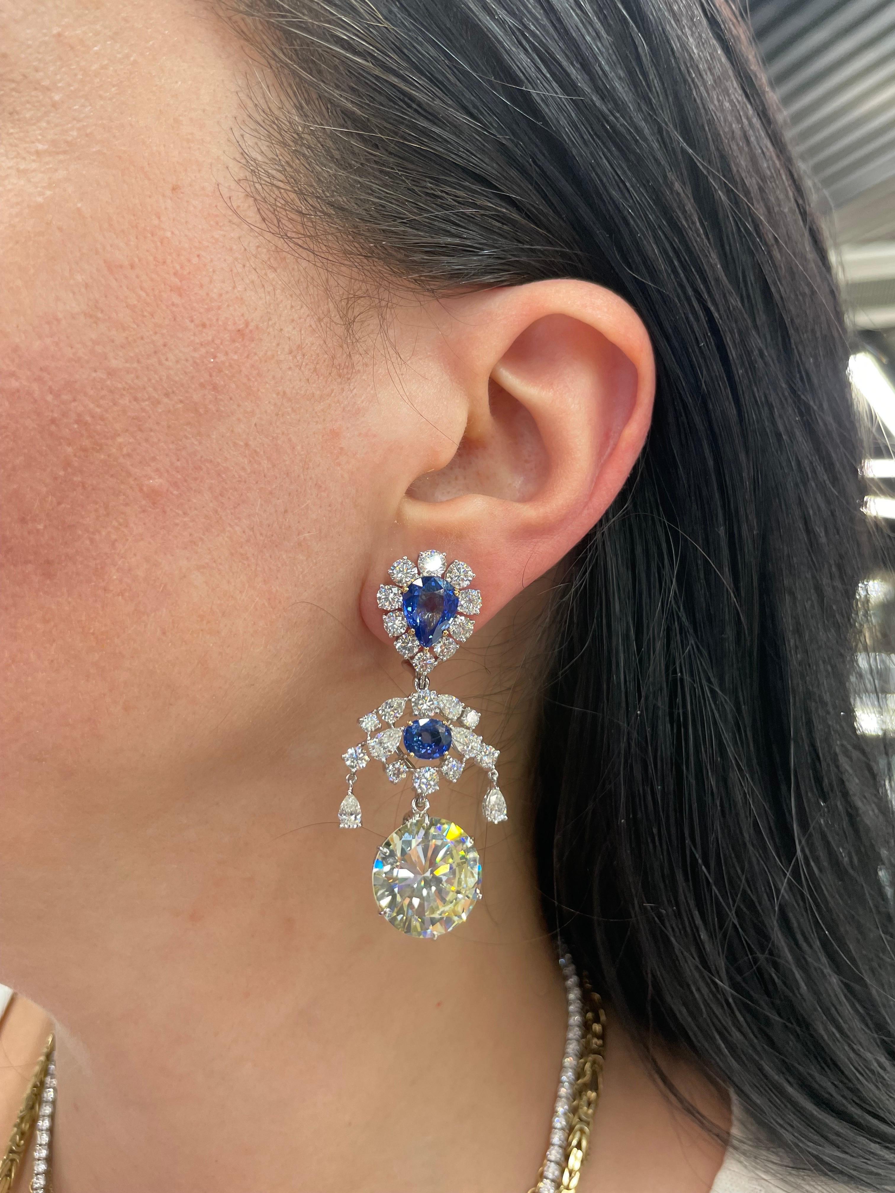 GIA Certified Diamond Sri Lanka Sapphire Drop Earrings 50.66 Carats 18K  7