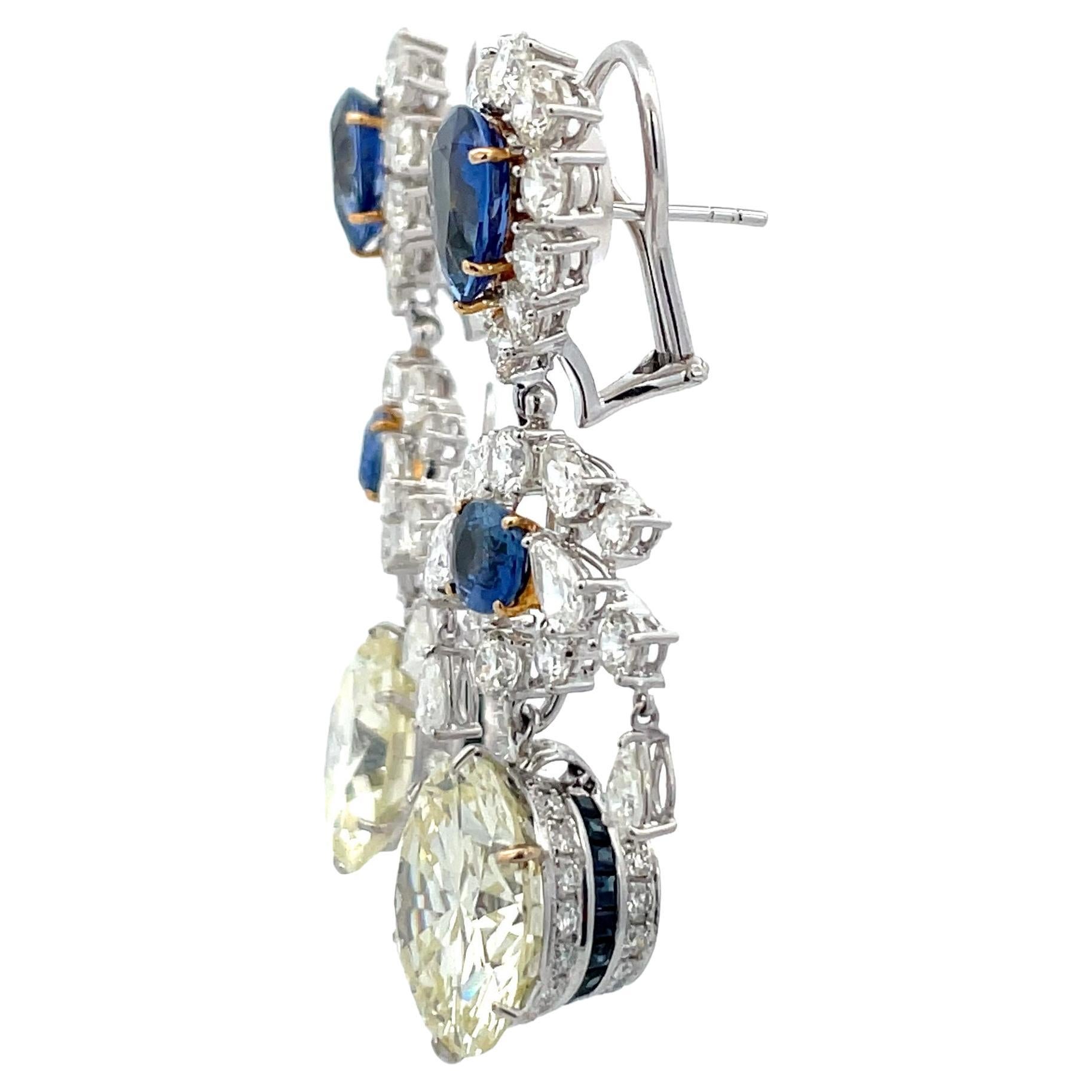 Contemporary GIA Certified Diamond Sri Lanka Sapphire Drop Earrings 50.66 Carats 18K 