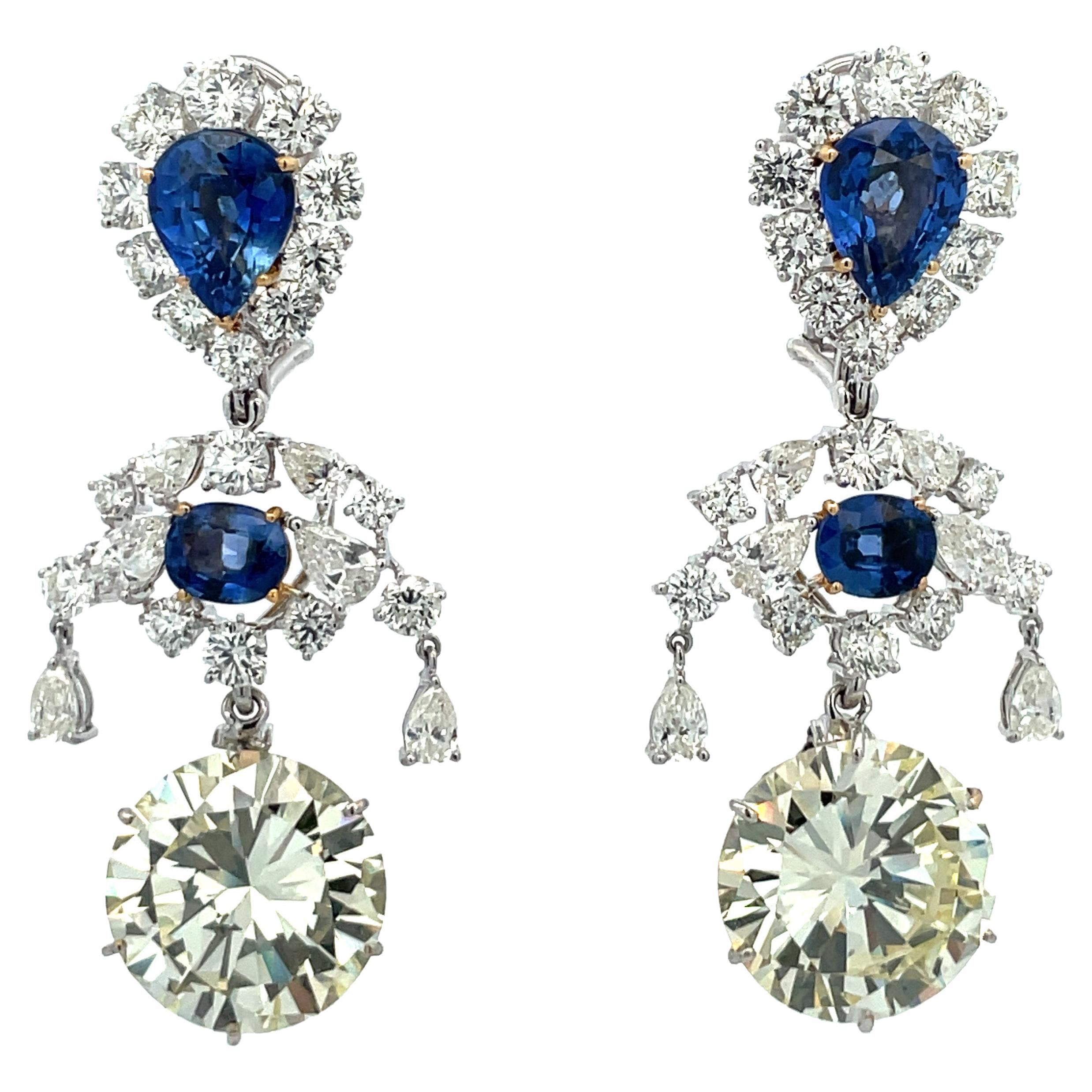 GIA Certified Diamond Sri Lanka Sapphire Drop Earrings 50.66 Carats 18K 