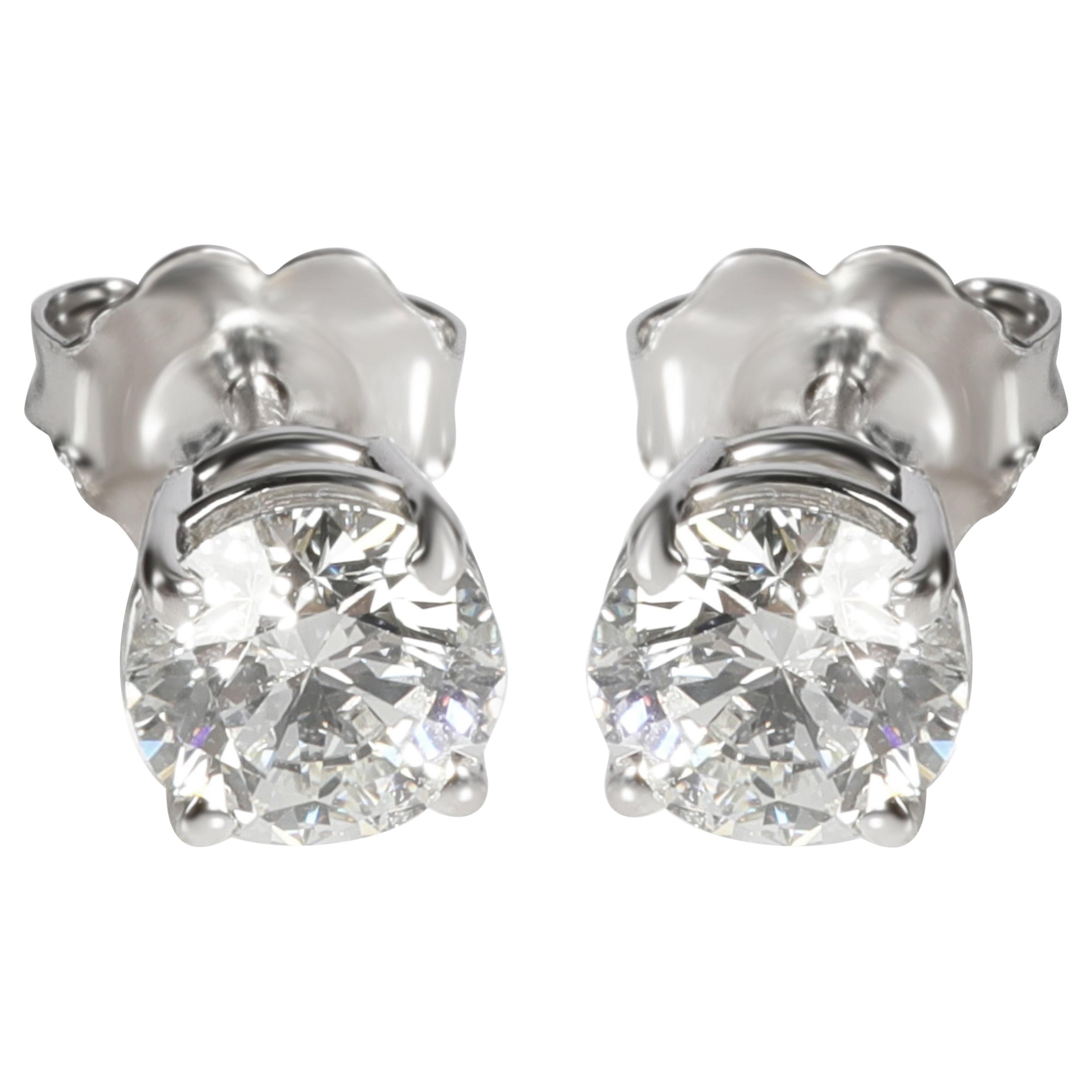 GIA Certified Diamond Stud Earring in 14K White Gold G-H VVS1VVS2 1.13 Carat