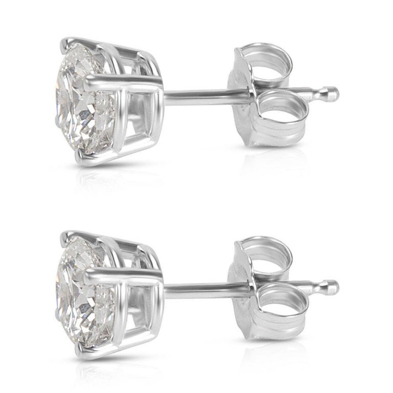GIA Certified Diamond Stud Earring in 14 Karat White Gold G I1 2.06