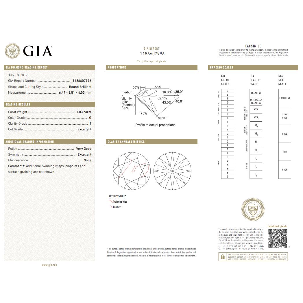 Round Cut GIA Certified Diamond Stud Earring in 14 Karat White Gold G - I1 2.06 Carat