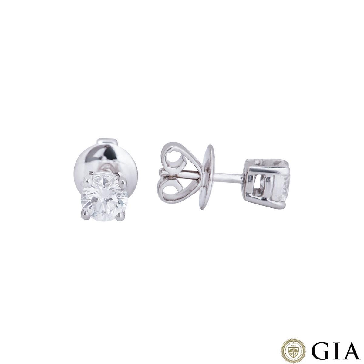 Round Cut GIA Certified Diamond Stud Earrings 0.82 Carat Total Carat F/VS1