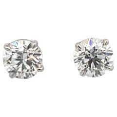 GIA Certified Diamond Stud Earrings 2.01 Carats F SI2 18 Karat White Gold