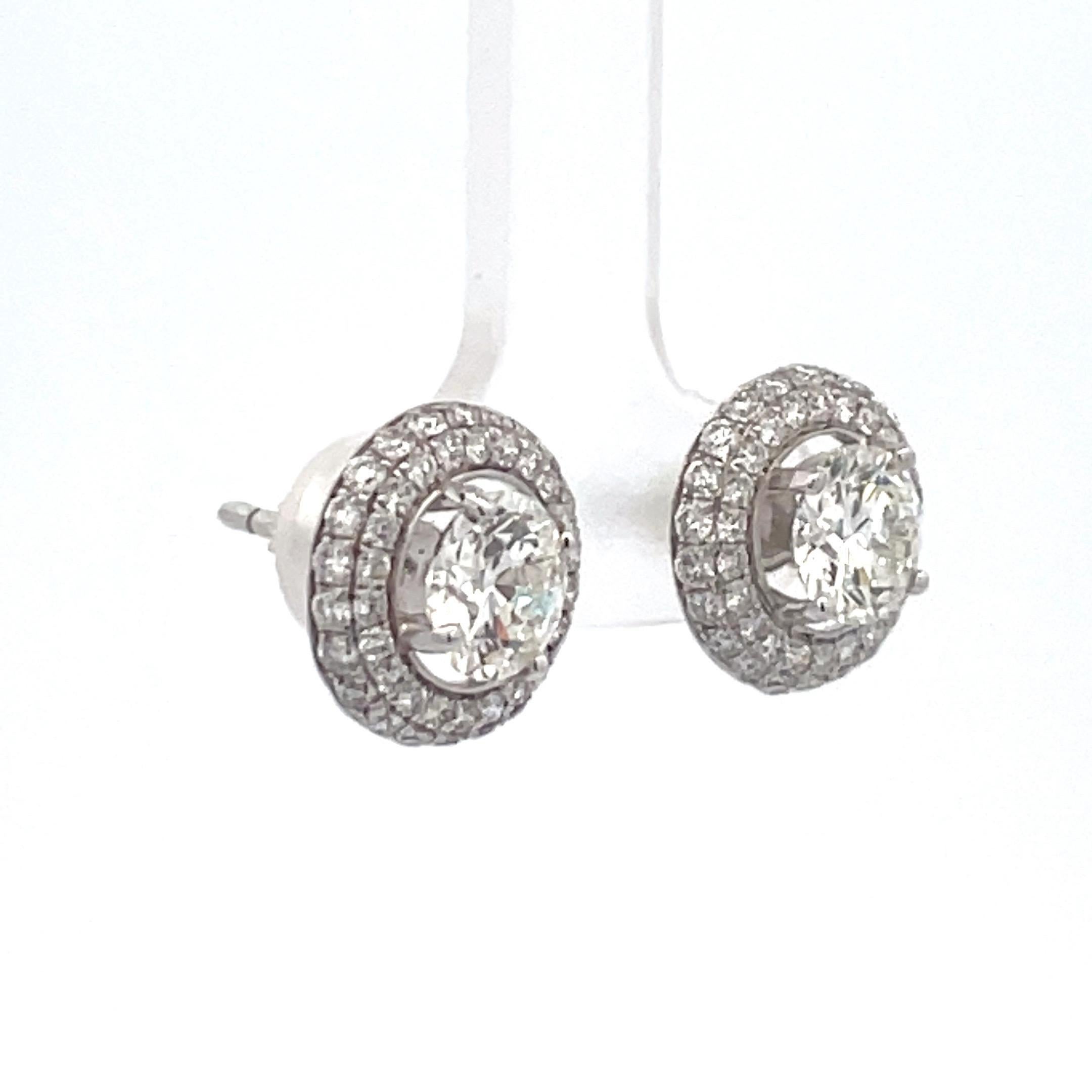Round Cut GIA Certified Diamond Stud Earrings 2.01 Carats J SI1 18 Karat White Gold For Sale