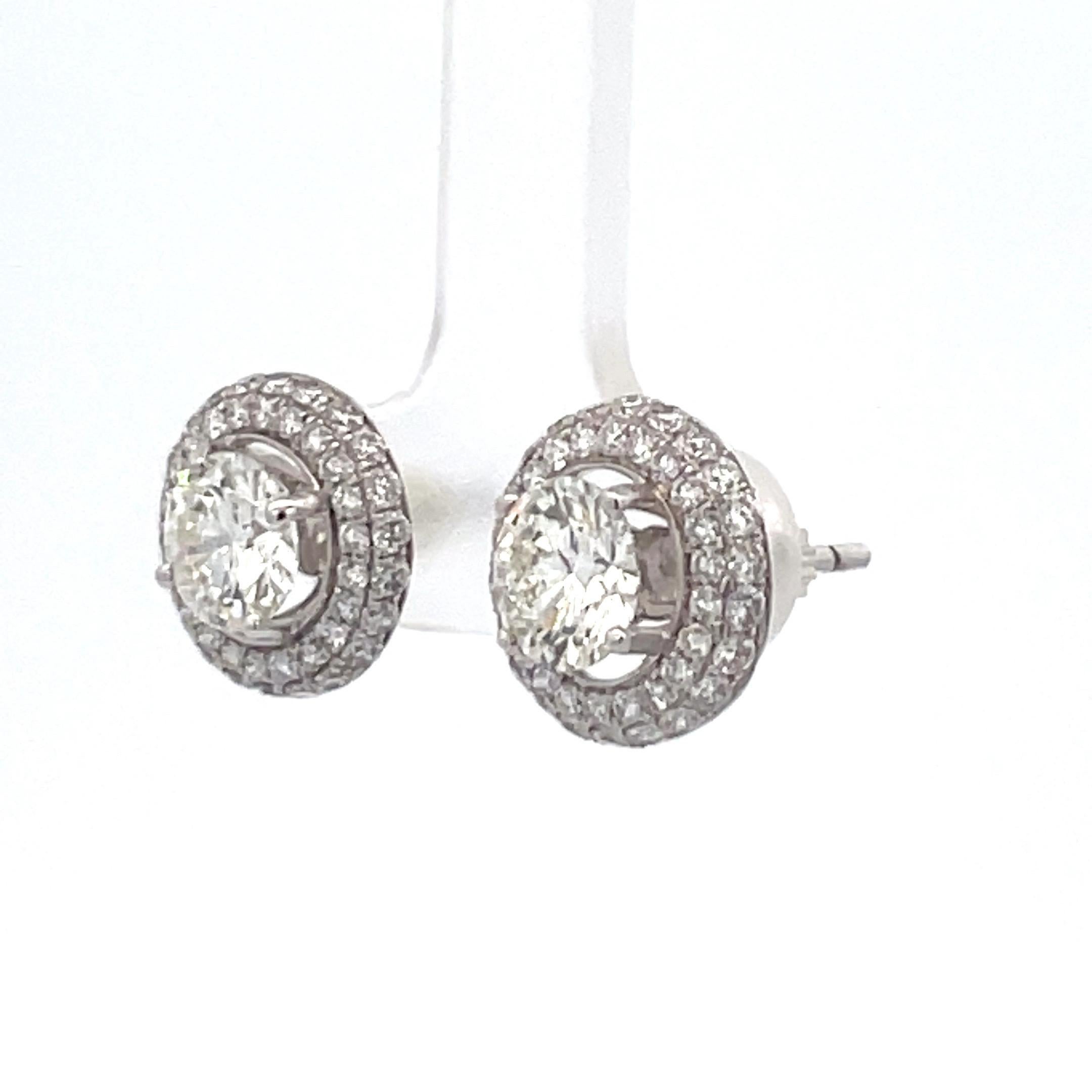 GIA Certified Diamond Stud Earrings 2.01 Carats J SI1 18 Karat White Gold In New Condition For Sale In New York, NY