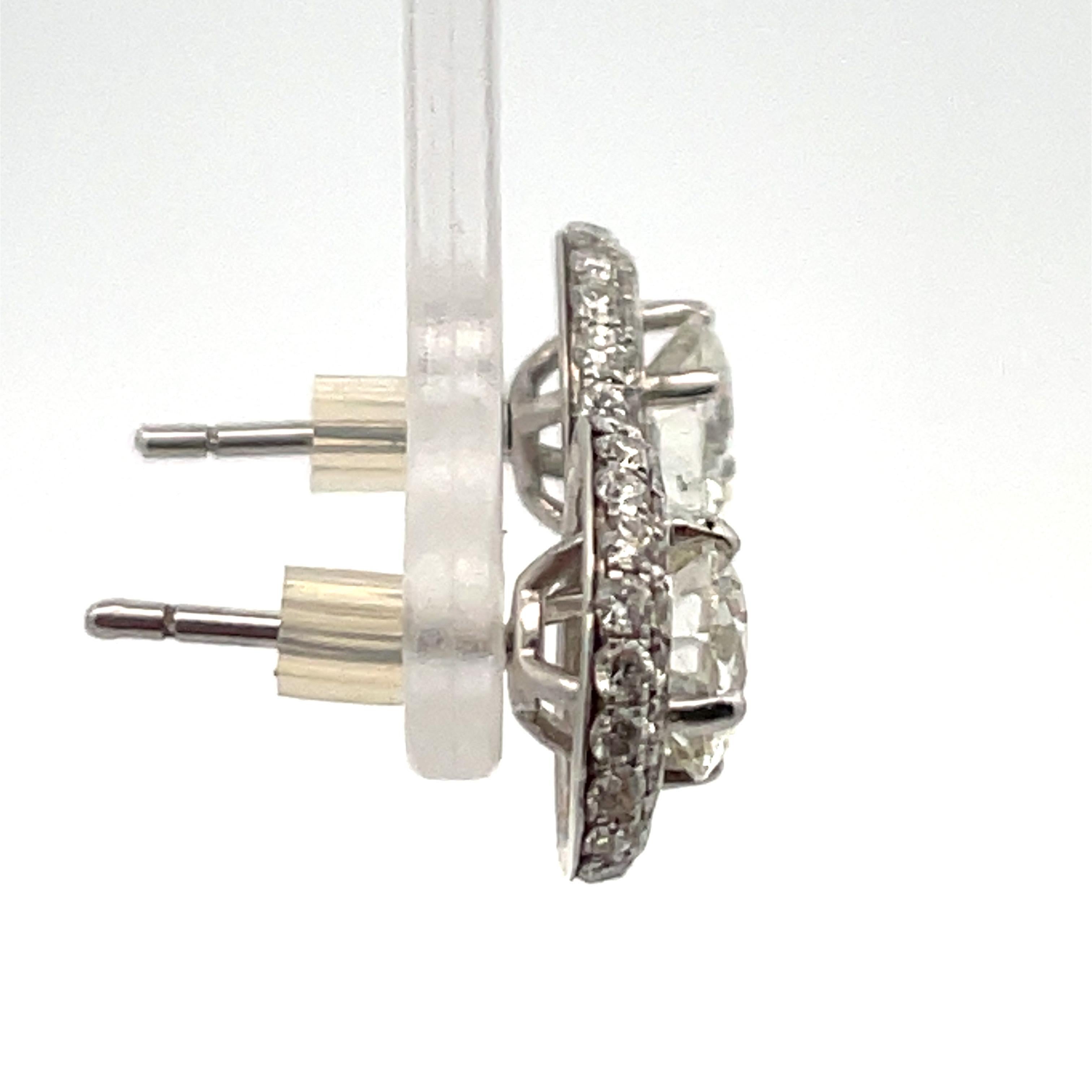Women's or Men's GIA Certified Diamond Stud Earrings 2.01 Carats J SI1 18 Karat White Gold For Sale
