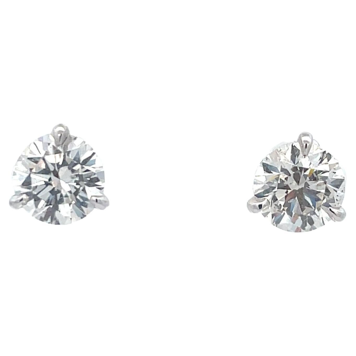 GIA CERTIFIED Diamond Stud Earrings 2.02 Carats G-H SI2 18 Karat White Gold  For Sale