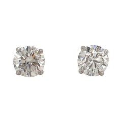 GIA Certified Diamond Stud Earrings 2.04 Carat G I1 18 Karat White Gold