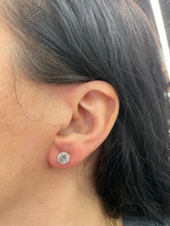 GIA Certified Diamond Stud Earrings 2.10 Carats G-H SI1-2 18 Karat White Gold