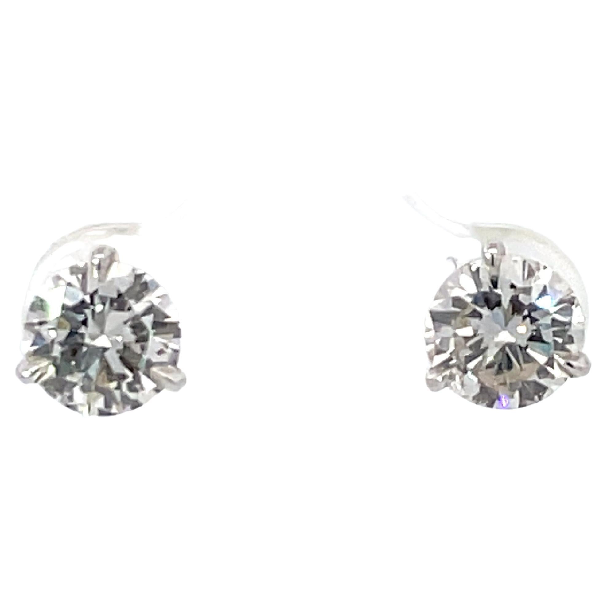 GIA Certified Diamond Stud Earrings 2.10 Carats G-H SI1-2 18 Karat White Gold For Sale