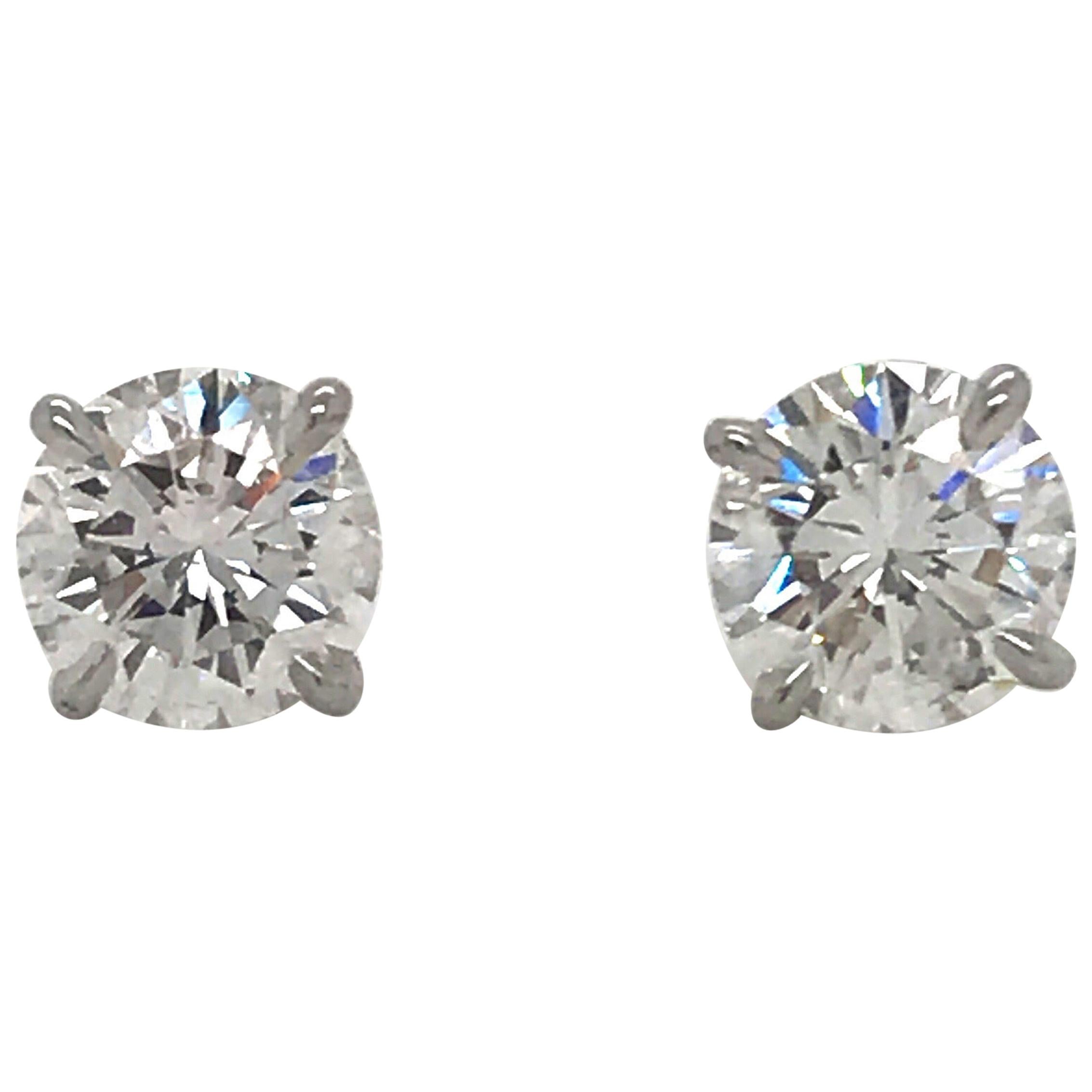 GIA Certified Diamond Stud Earrings 2.62 Carat E-G SI2-I1 18 Karat White Gold