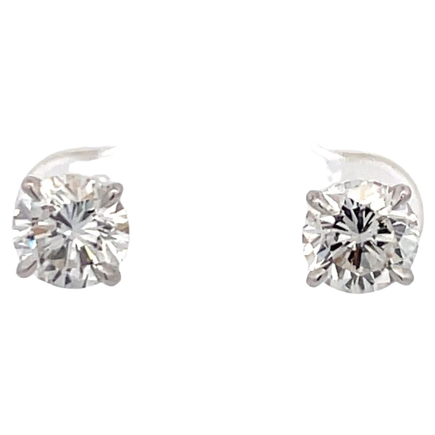 GIA Certified Diamond Stud Earrings 2.62 Carats E/G SI2-I1 18 Karat White Gold