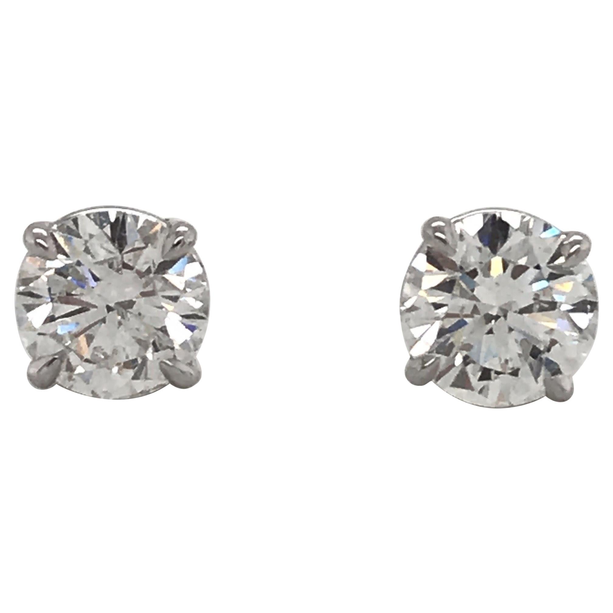 GIA Certified Diamond Stud Earrings 2.66 Carat H SI2-I1 14 Karat White