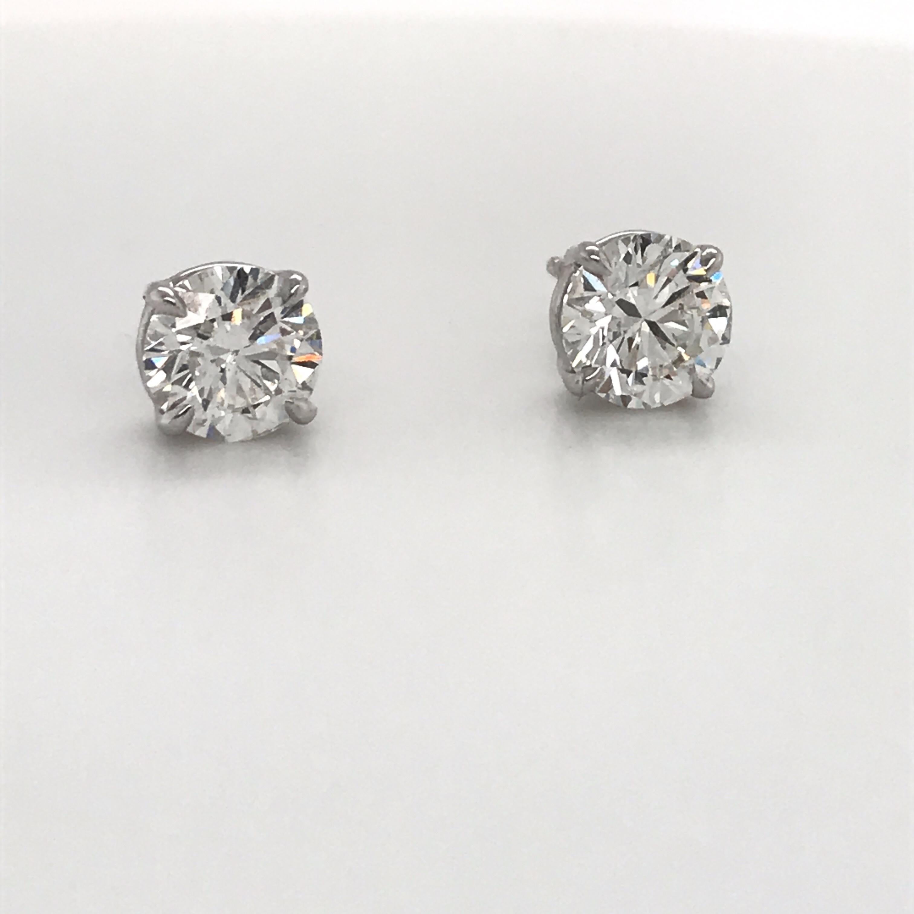 GIA Certified Diamond Stud Earrings 2.66 Carat H SI2-I1 14 Karat White In New Condition In New York, NY