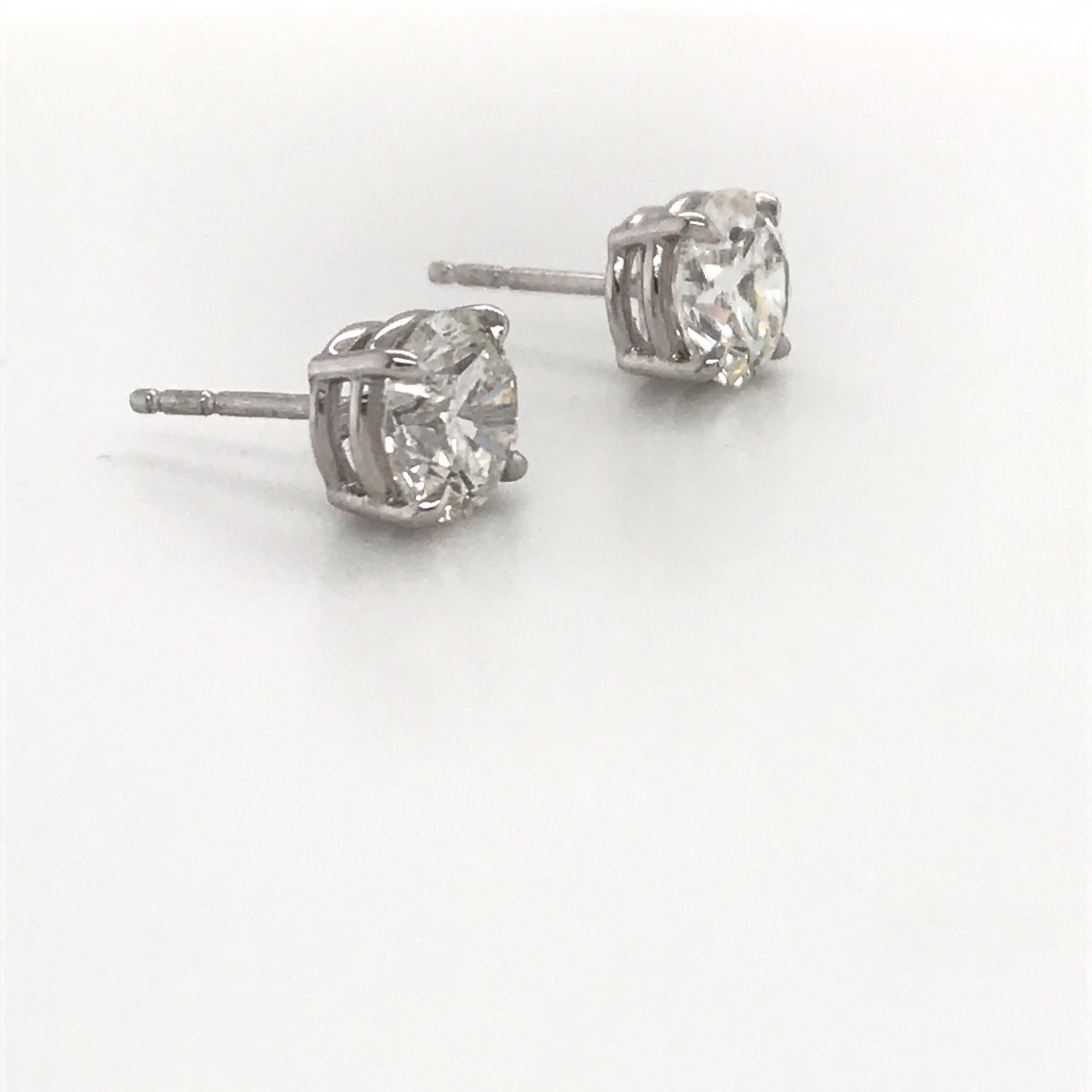 GIA Certified Diamond Stud Earrings 2.66 Carat H SI2-I1 14 Karat White 1