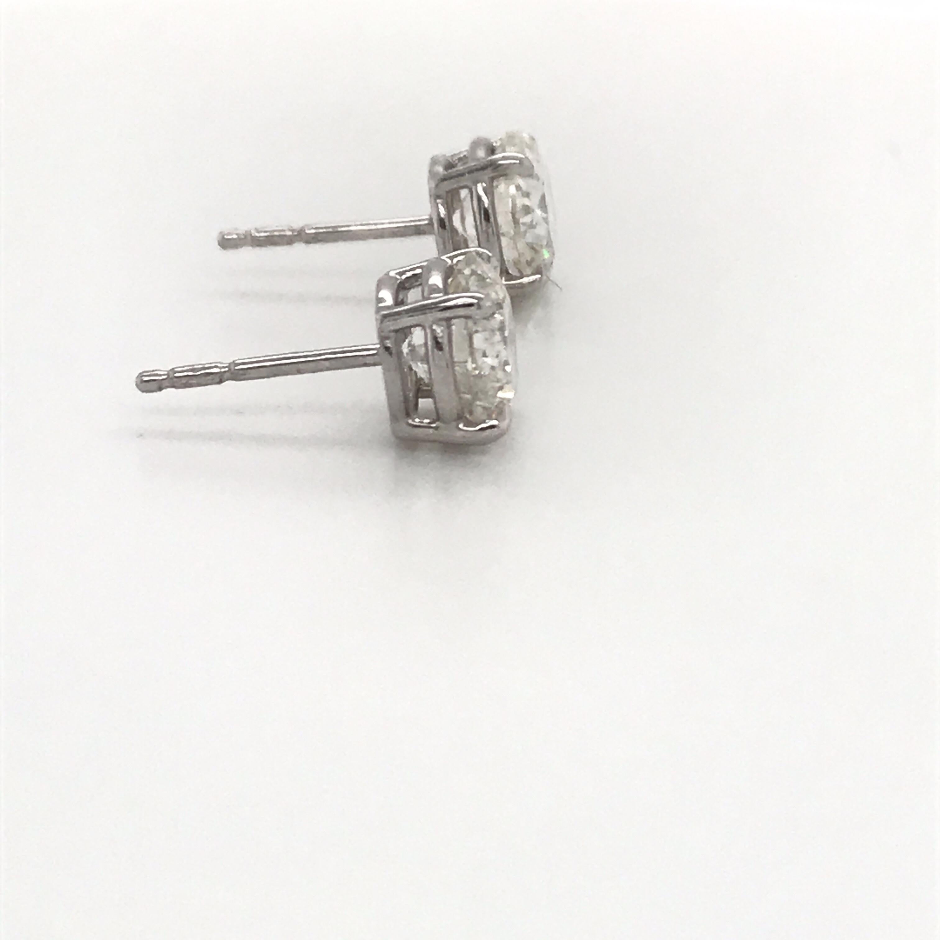 GIA Certified Diamond Stud Earrings 2.66 Carat H SI2-I1 14 Karat White 2