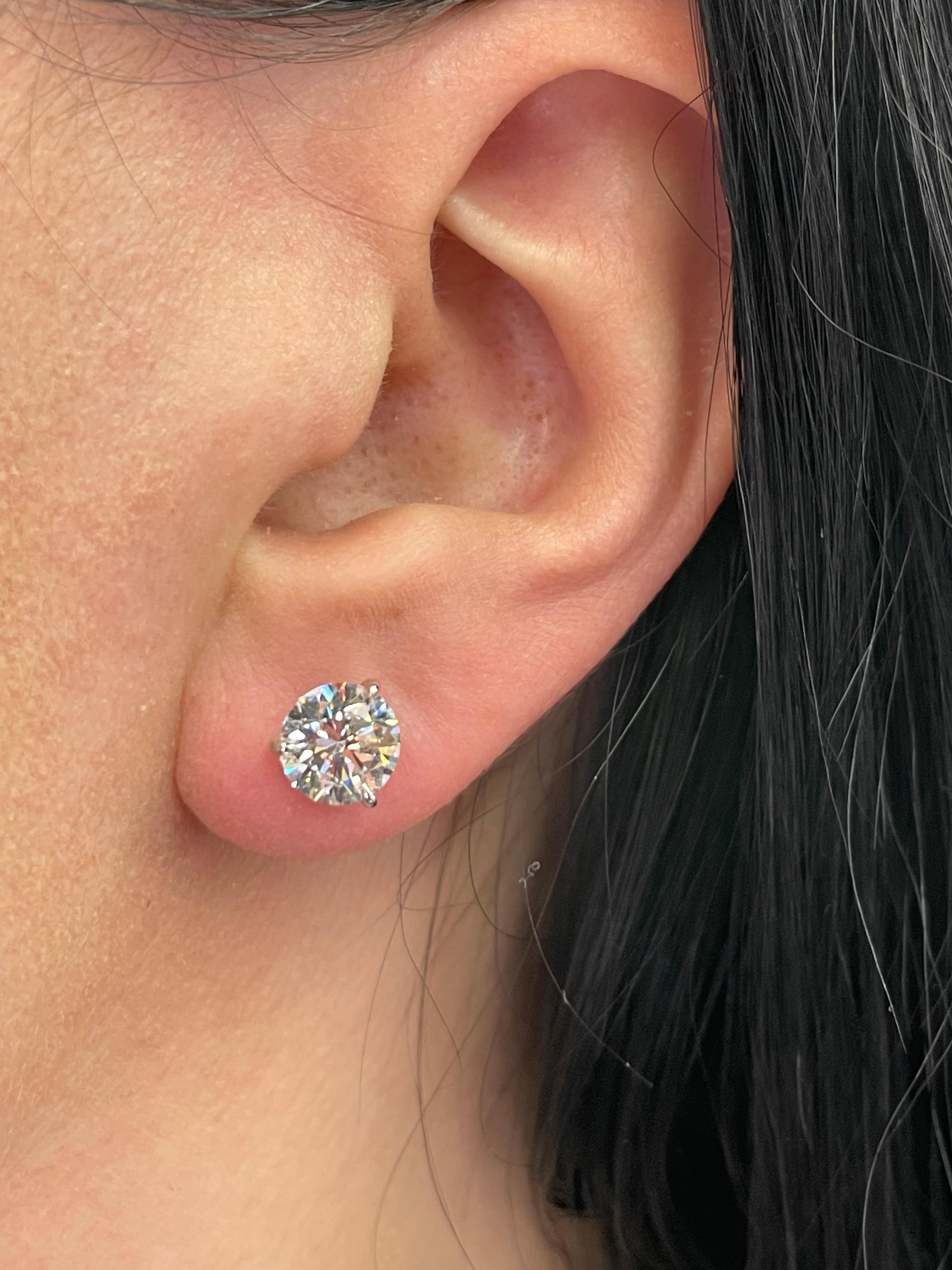 GIA Certified Diamond Stud Earrings 3.04 Carats H-I I1 18 Karat White Gold For Sale 4